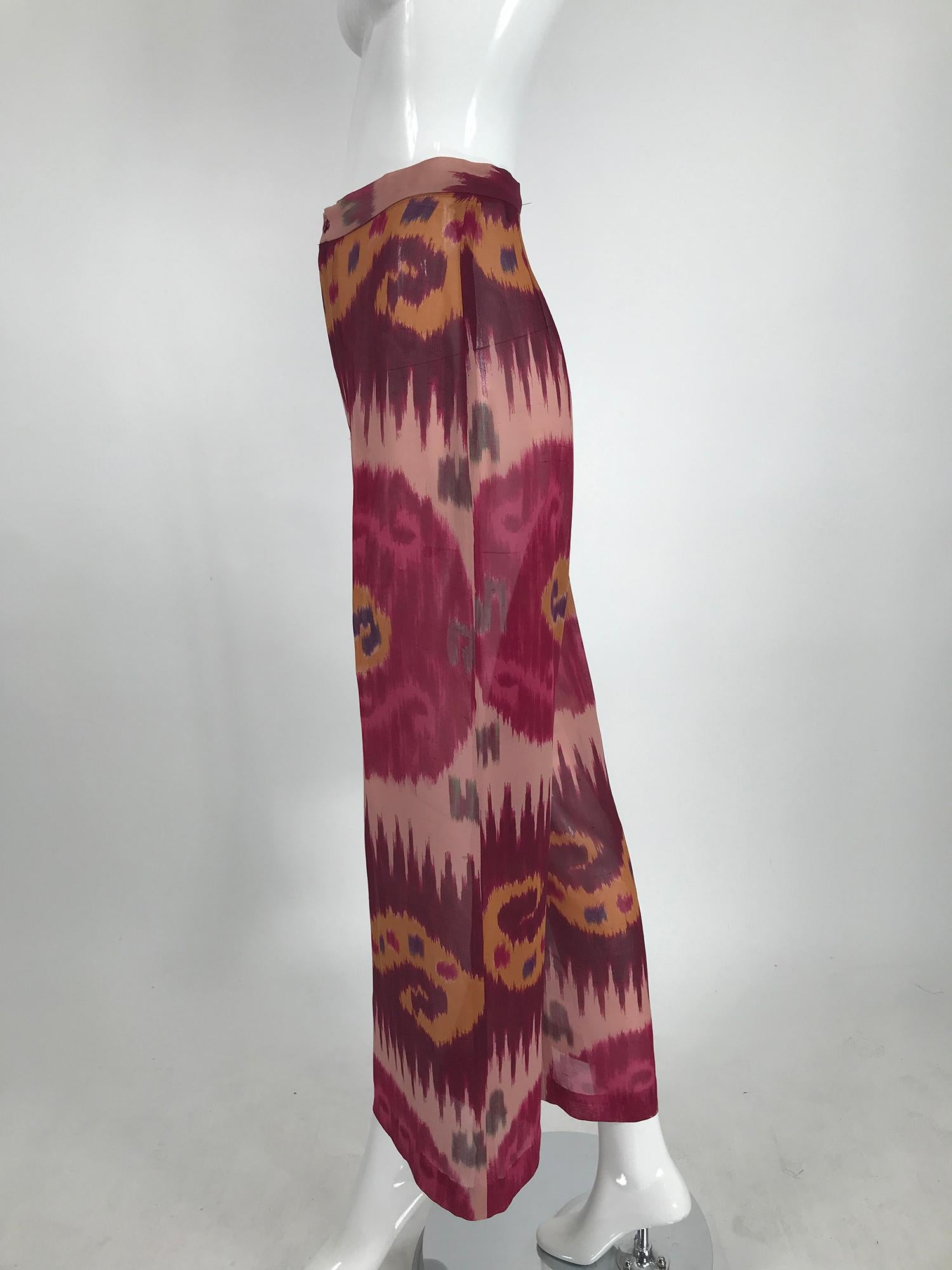Ralph Lauren Collection Silk Ikat Printed Wide Leg Trouser In Excellent Condition For Sale In West Palm Beach, FL