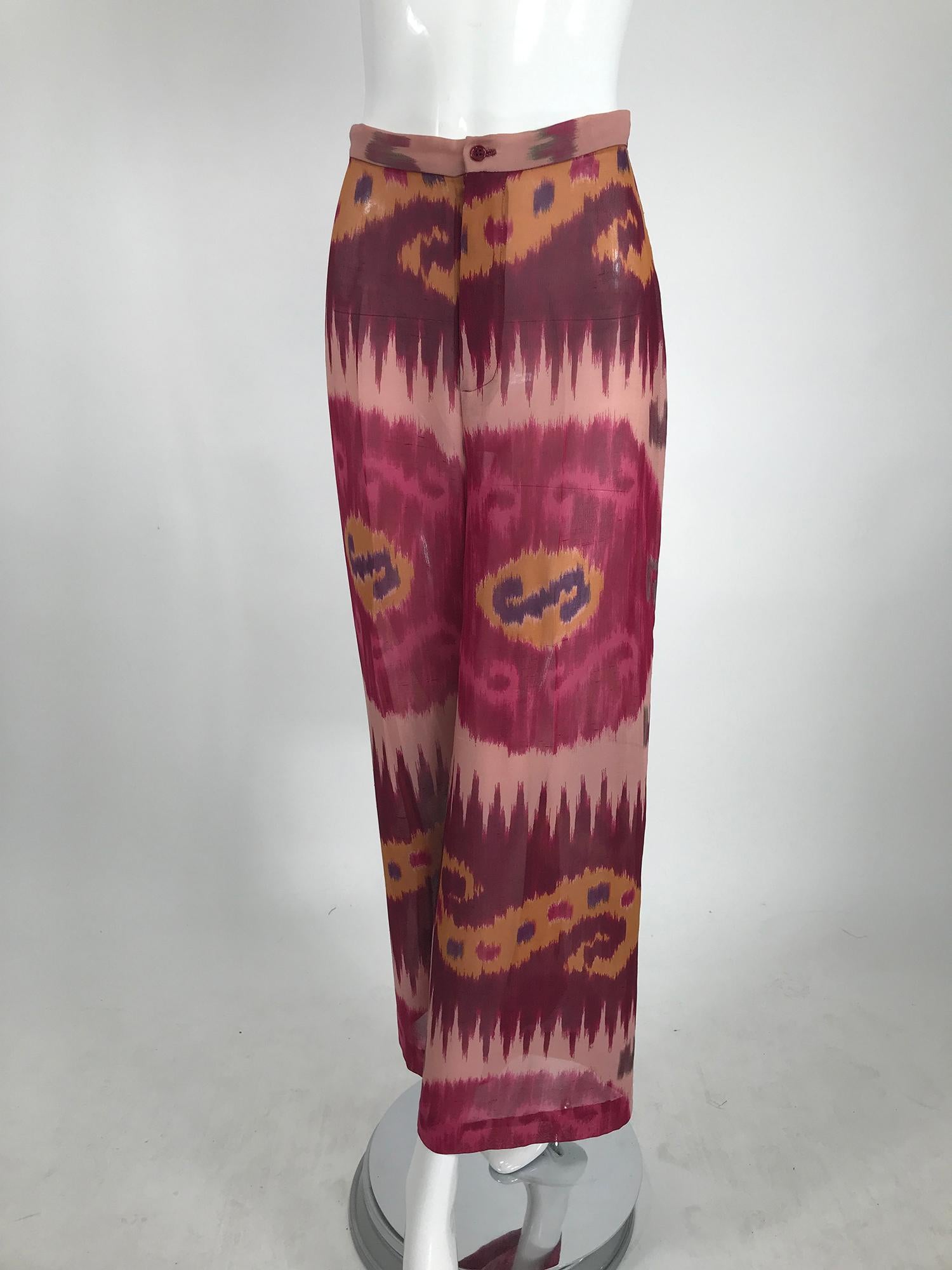 Ralph Lauren Collection - Pantalon à jambes larges en soie imprimée Ikat en vente 3