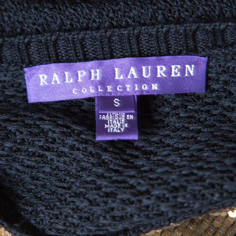 Ralph Lauren Collection Silk Knit Sequined Panel Front Crew Neck Sweater S In Good Condition In Dubai, Al Qouz 2