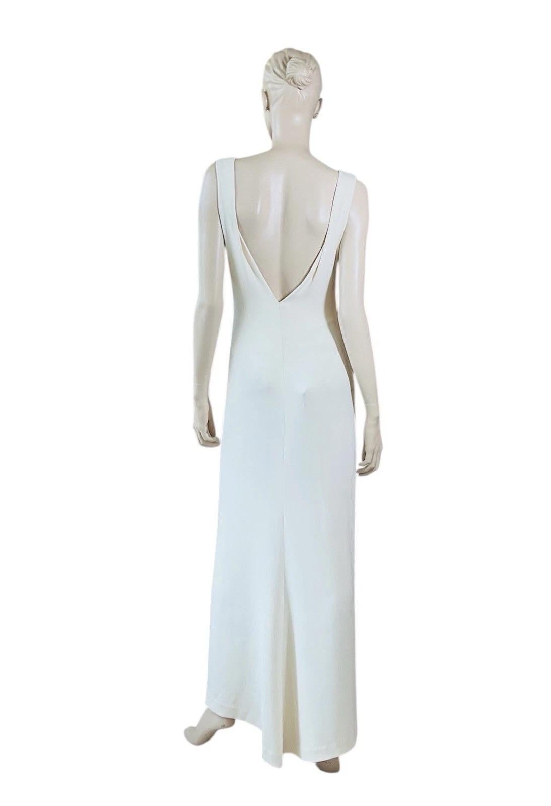 Beige Ralph Lauren Collection Silk V-neck Low Back wedding Gown Spring 2002 For Sale