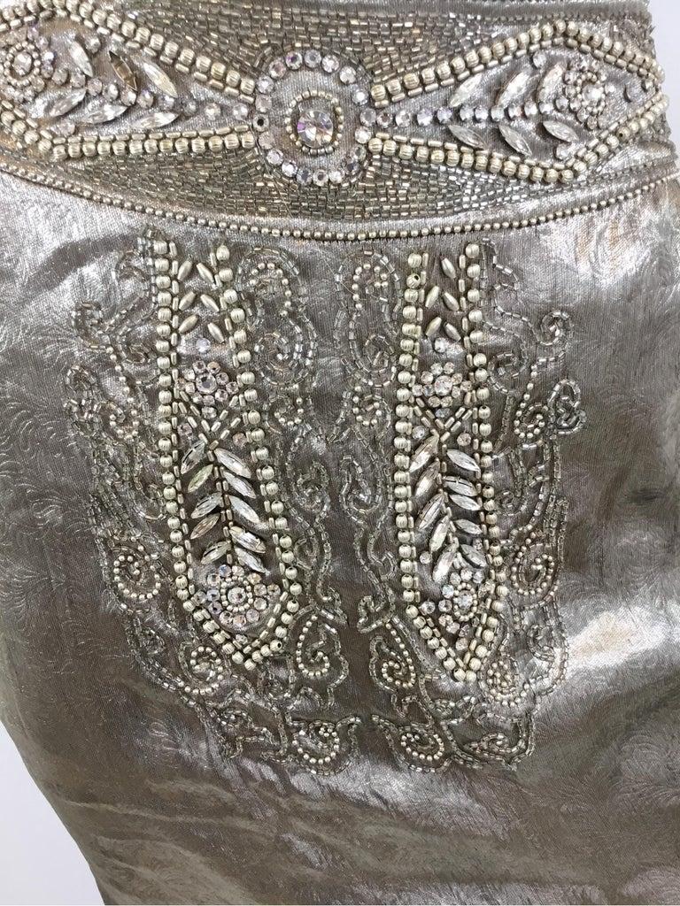 Women's Ralph Lauren Collection Silver Lamé Embellished Skirt