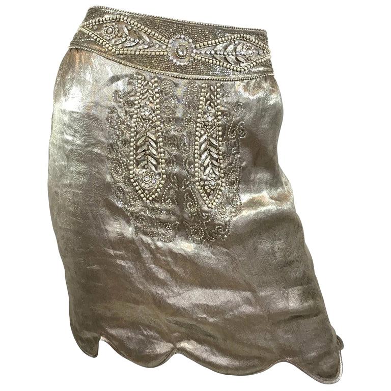 Ralph Lauren Collection Silver Lamé Embellished Skirt