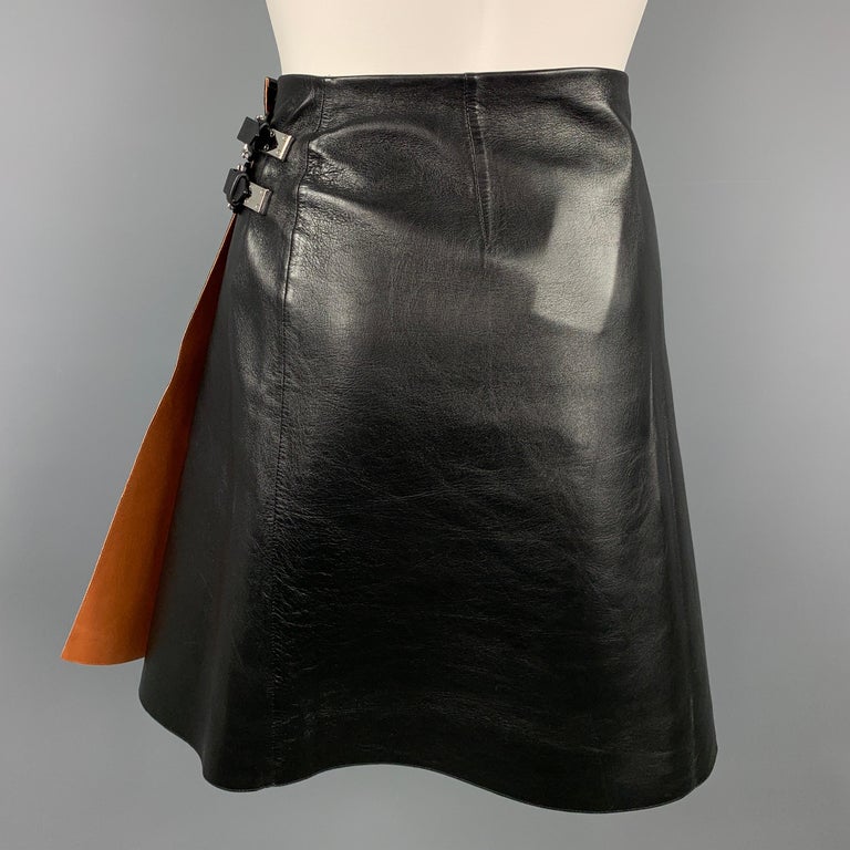 RALPH LAUREN COLLECTION Size 10 Black Leather A-Line Skirt at 1stDibs