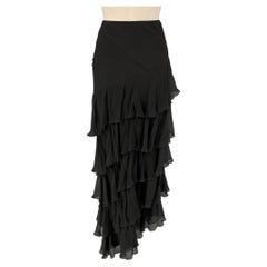 RALPH LAUREN Collection Size 10 Black Silk Ruffled Asymmetrical Long Skirt