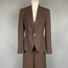 RALPH LAUREN Collection Size 10 Brown & Cream Pinstripe Virgin Wool Suit