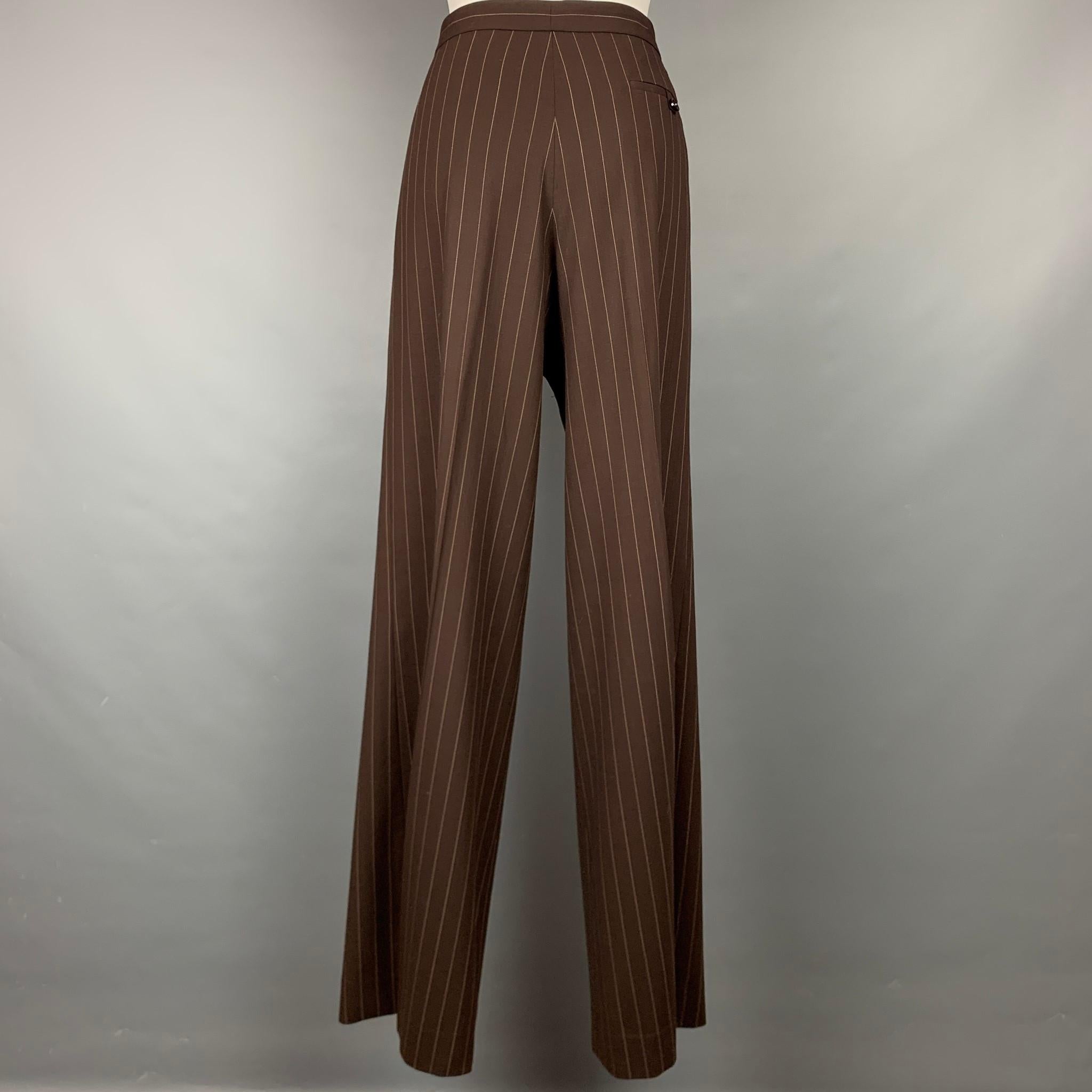 RALPH LAUREN Collection Size 10 Brown & Cream Pinstripe Virgin Wool Suit In Good Condition In San Francisco, CA