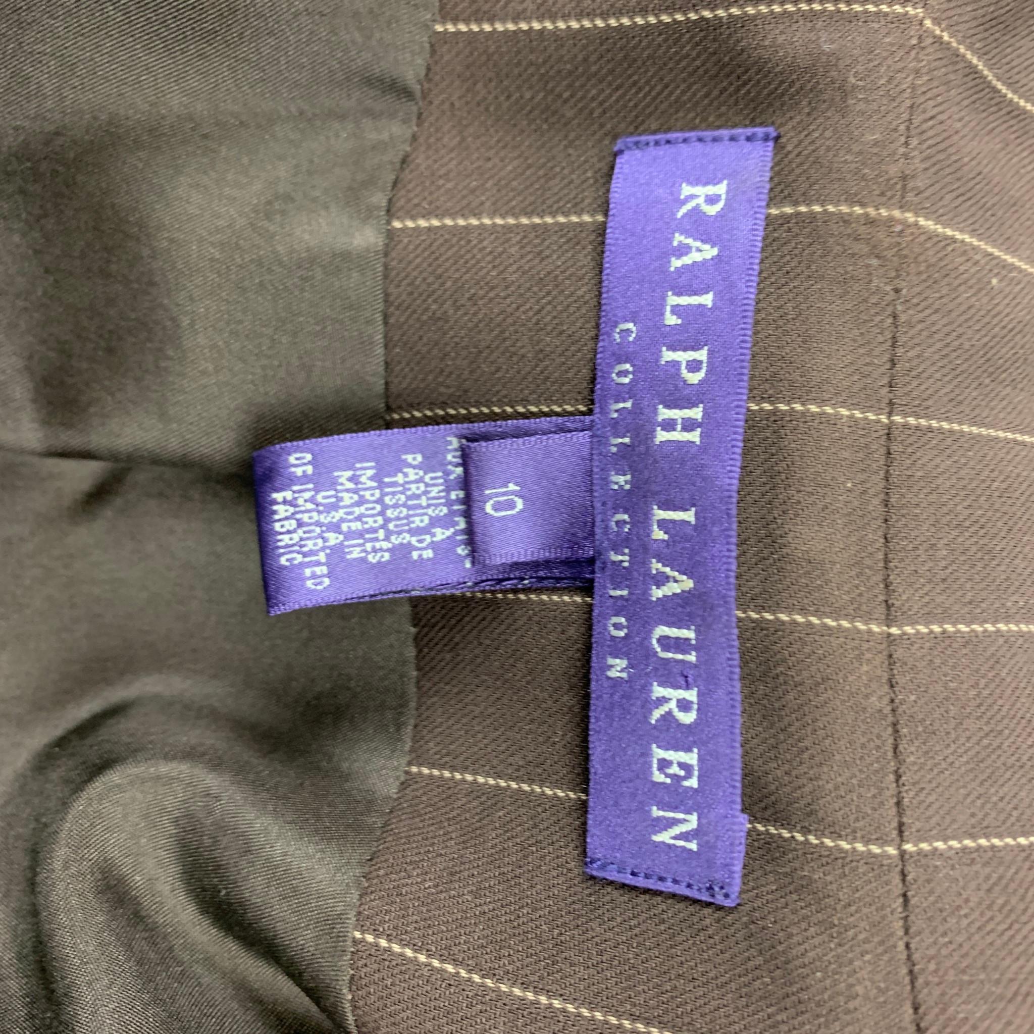 RALPH LAUREN Collection Size 10 Brown & Cream Pinstripe Virgin Wool Suit 1