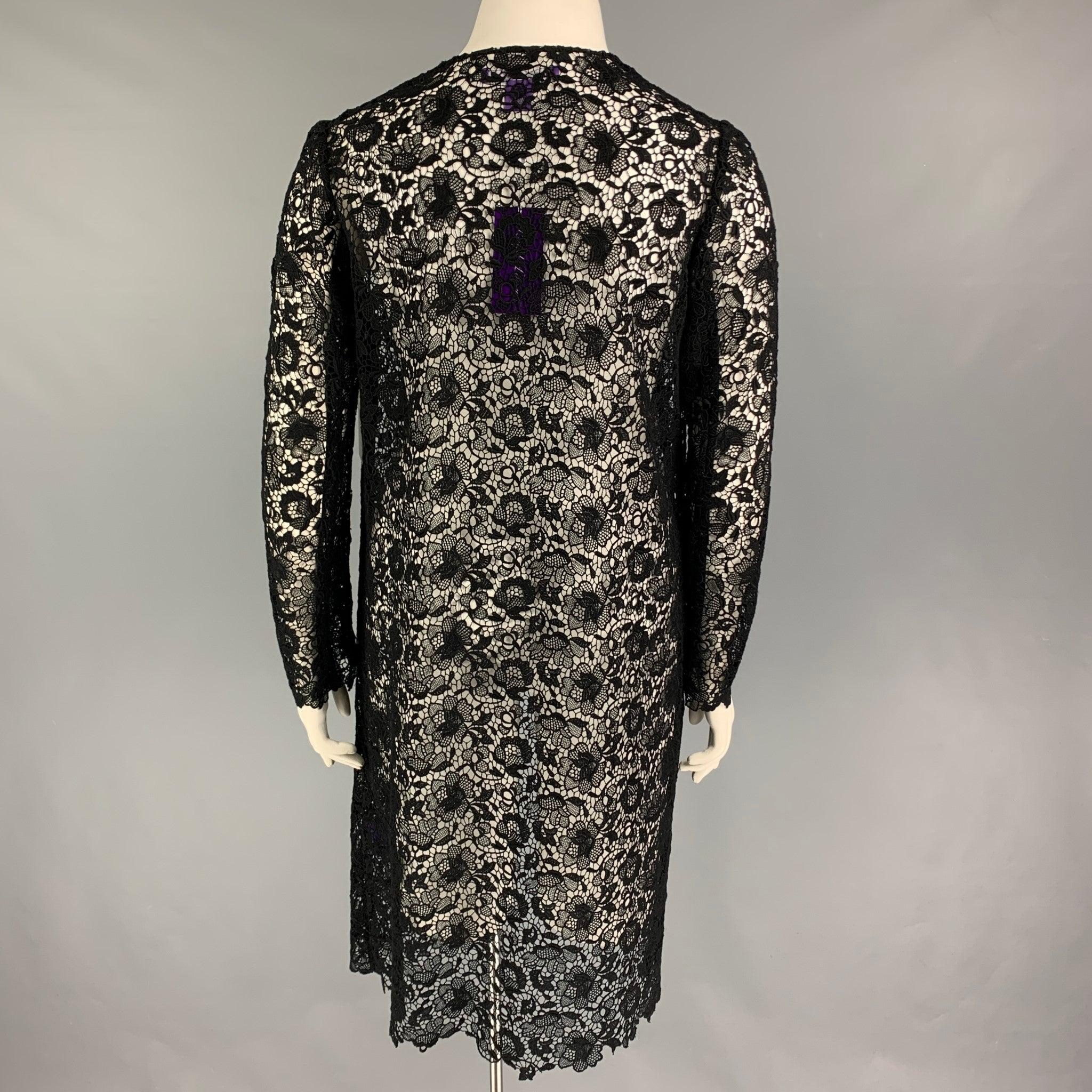RALPH LAUREN Collection Size 12 Black Cotton Polyester Lace Open Front Coat In Good Condition For Sale In San Francisco, CA