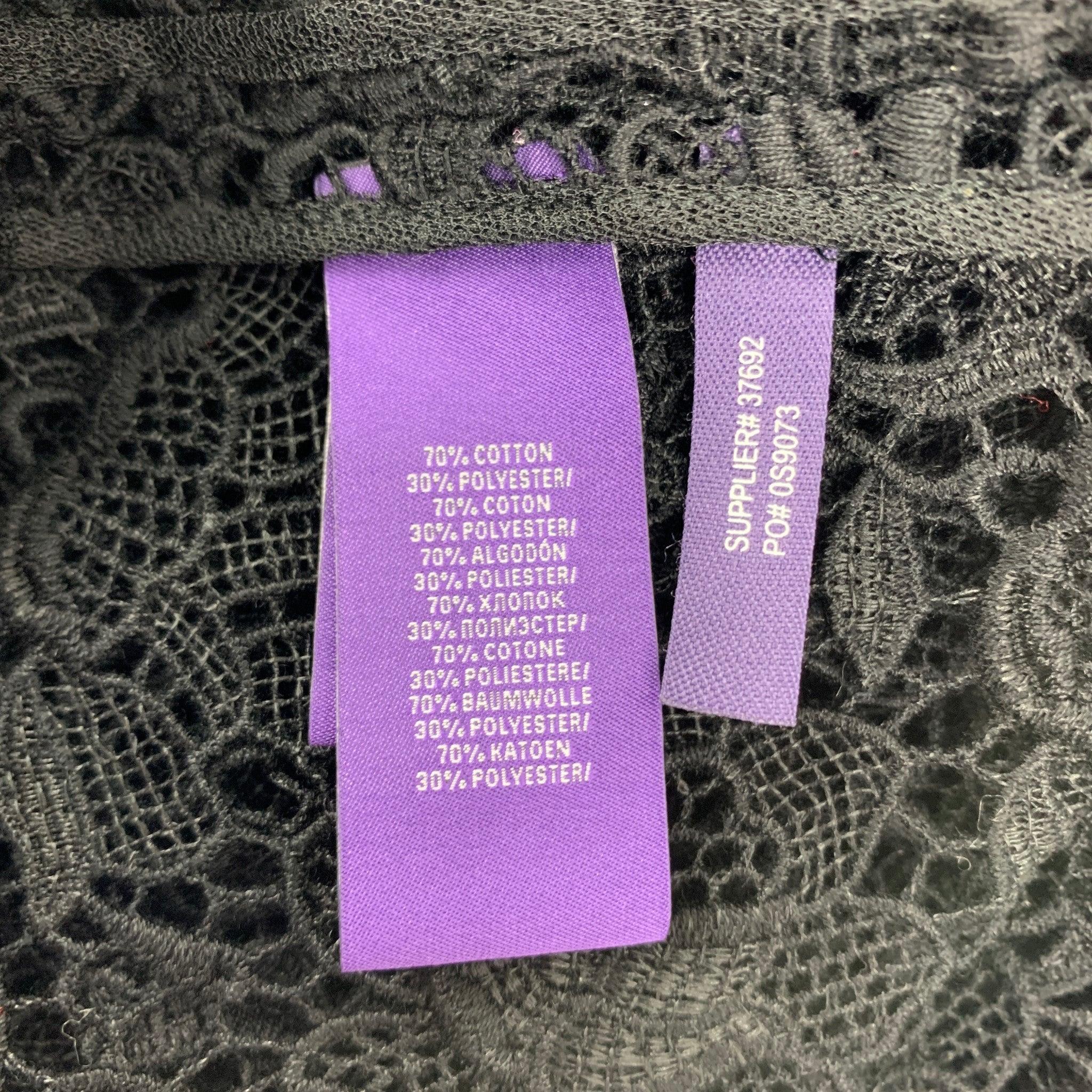 Women's RALPH LAUREN Collection Size 12 Black Cotton Polyester Lace Open Front Coat For Sale