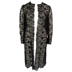 RALPH LAUREN Collection Talla 12 Abrigo negro de encaje de algodón y poliéster abierto por delante