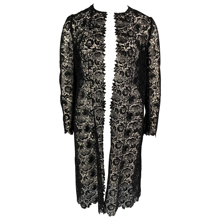 RALPH LAUREN Collection Size 12 Black Cotton Polyester Lace Open Front Coat  For Sale at 1stDibs