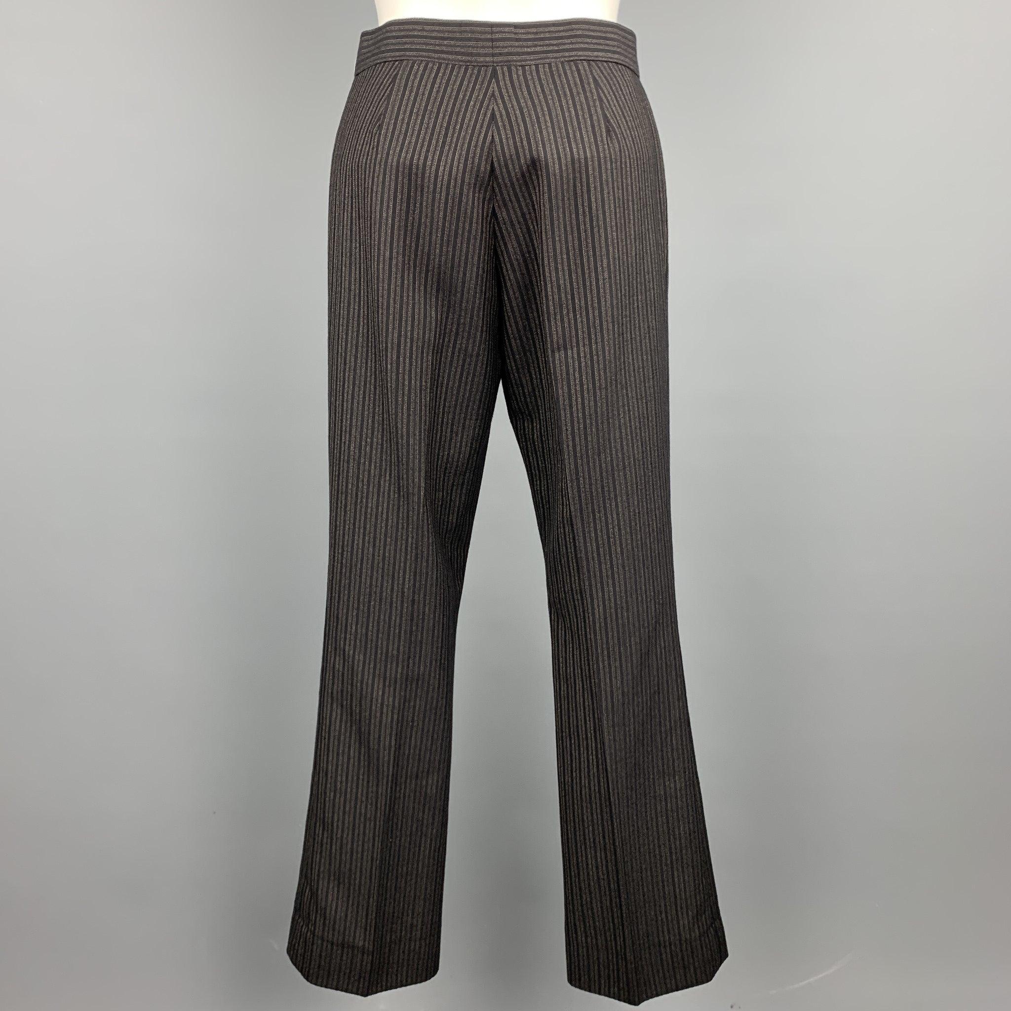 RALPH LAUREN COLLECTION Size 2 Black & Grey Striped Wool Dress Pants In Good Condition For Sale In San Francisco, CA