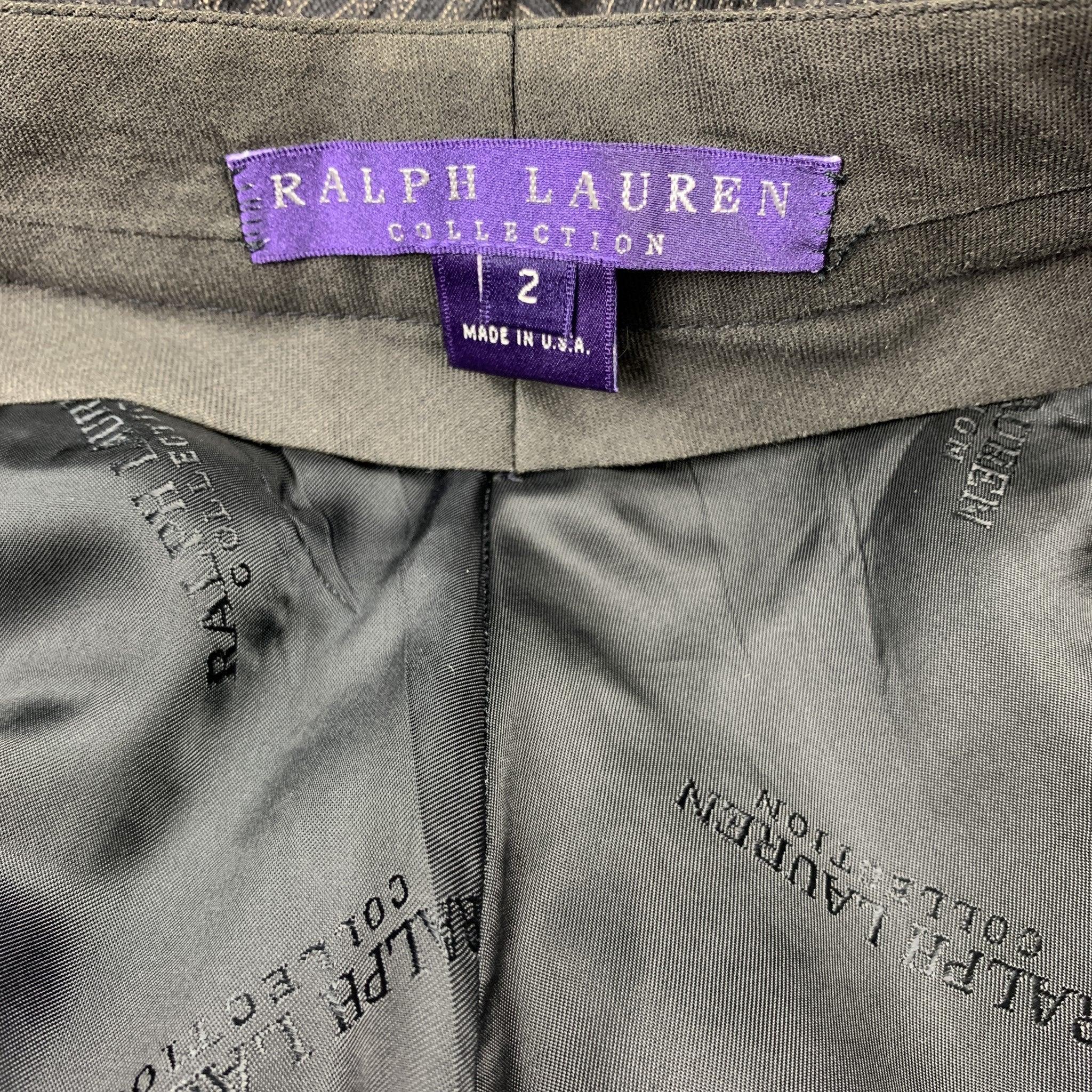 Women's RALPH LAUREN COLLECTION Size 2 Black & Grey Striped Wool Dress Pants For Sale
