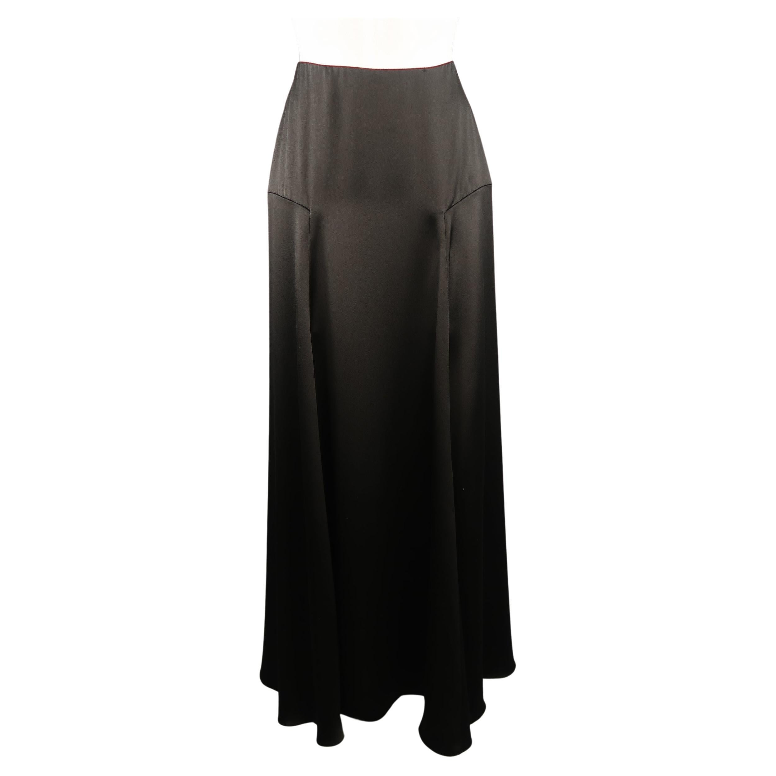 RALPH LAUREN COLLECTION Size 2 Black Silk A Line Maxi Skirt For Sale