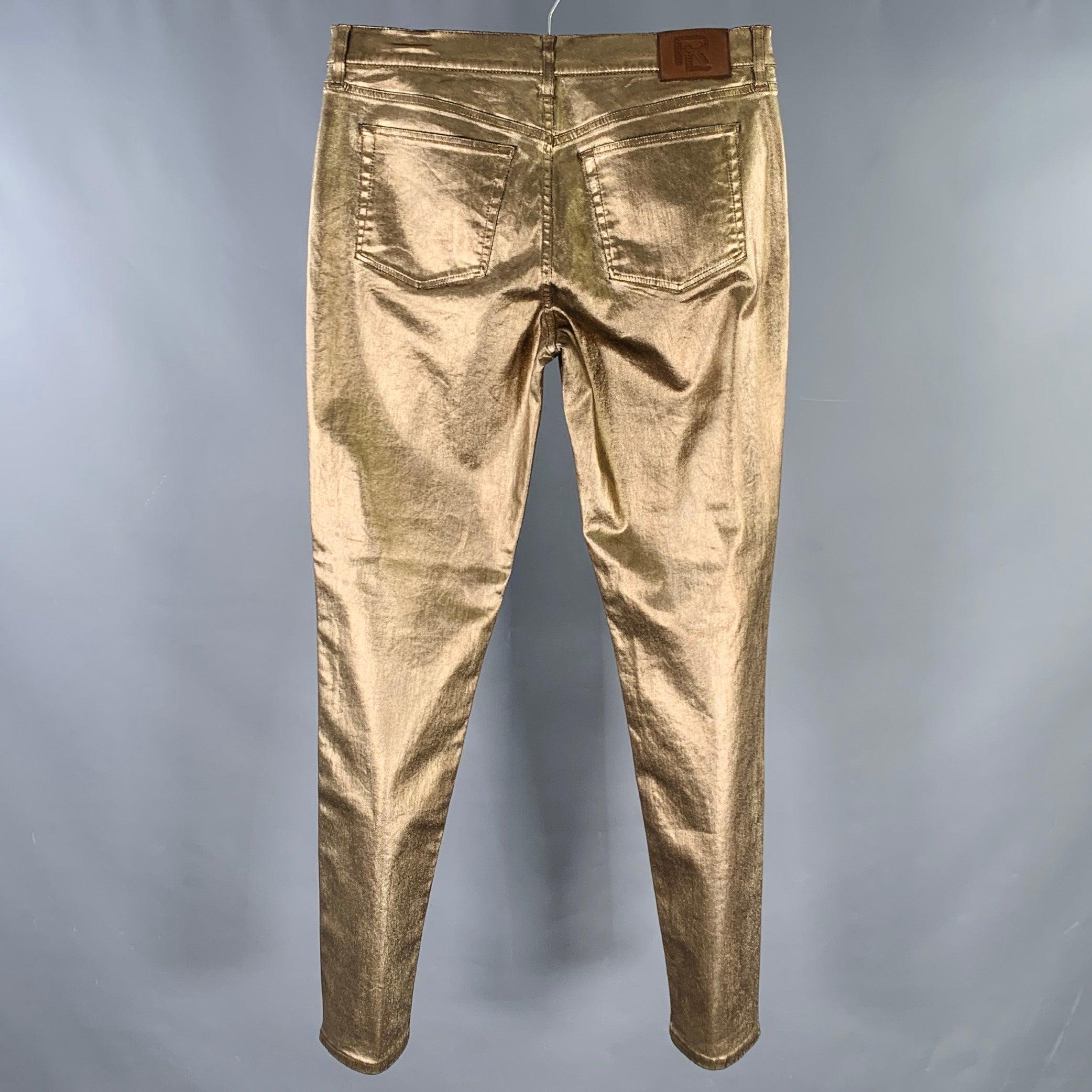RALPH LAUREN COLLECTION Size 32 La Costa Gold Cotton Blend Metallic Jean Cut Casual Pants In Excellent Condition In San Francisco, CA