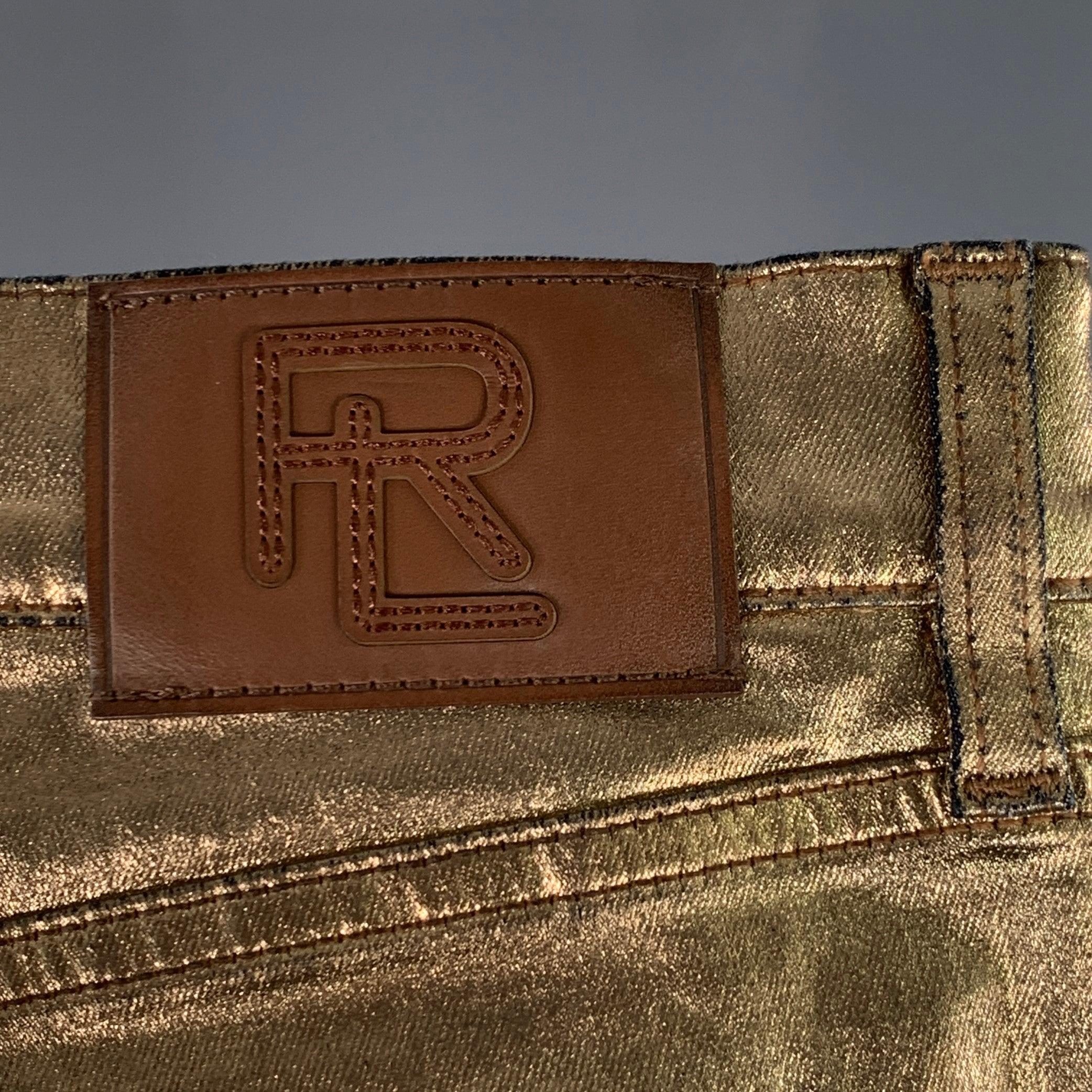 Men's RALPH LAUREN COLLECTION Size 32 La Costa Gold Cotton Blend Metallic Jean Cut Casual Pants