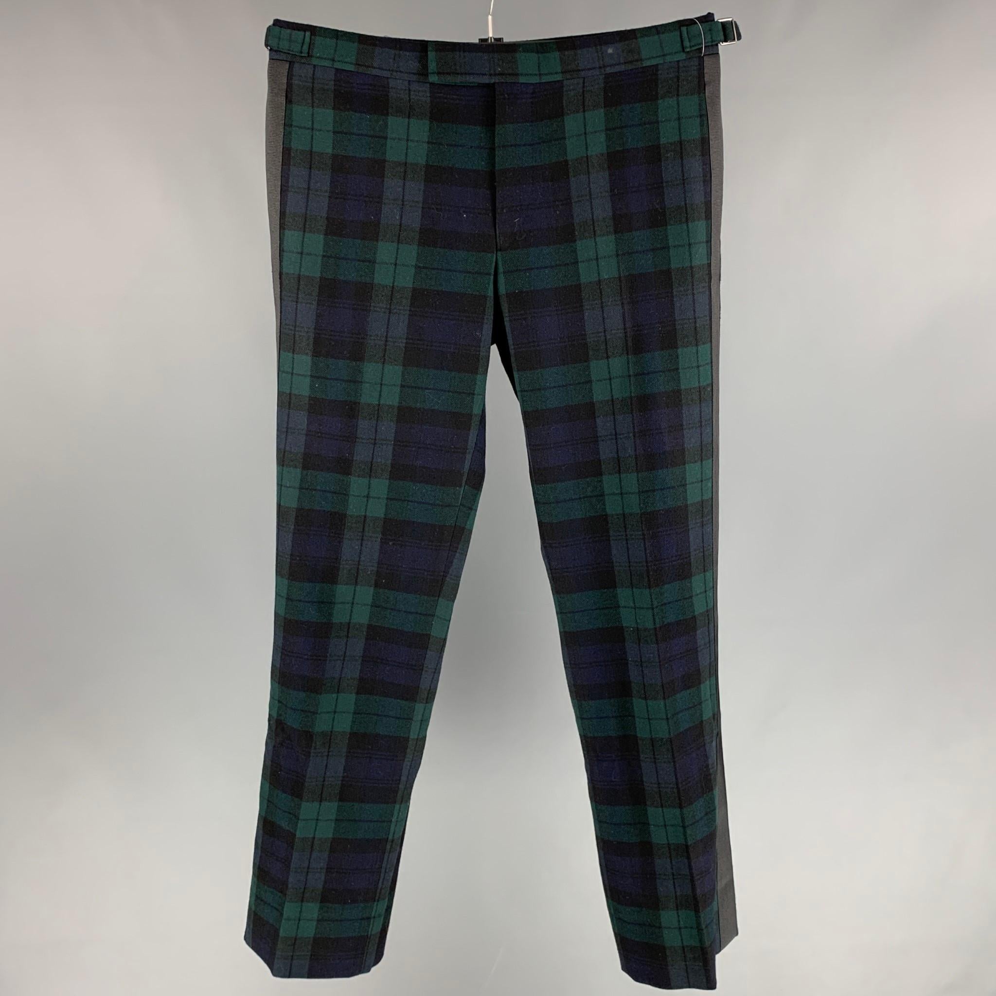 RALPH LAUREN Collection Size 34 Black & Green Navy Blackwatch Plaid Pants