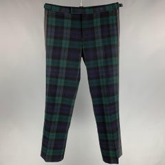 RALPH LAUREN Collection Size 34 Black & Green Navy Blackwatch Plaid Pants