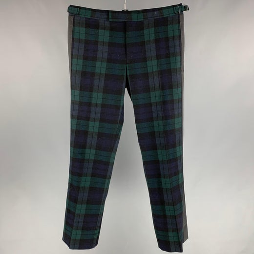 RALPH LAUREN Collection Size 34 Black and Green Navy Blackwatch Plaid Pants  For Sale at 1stDibs