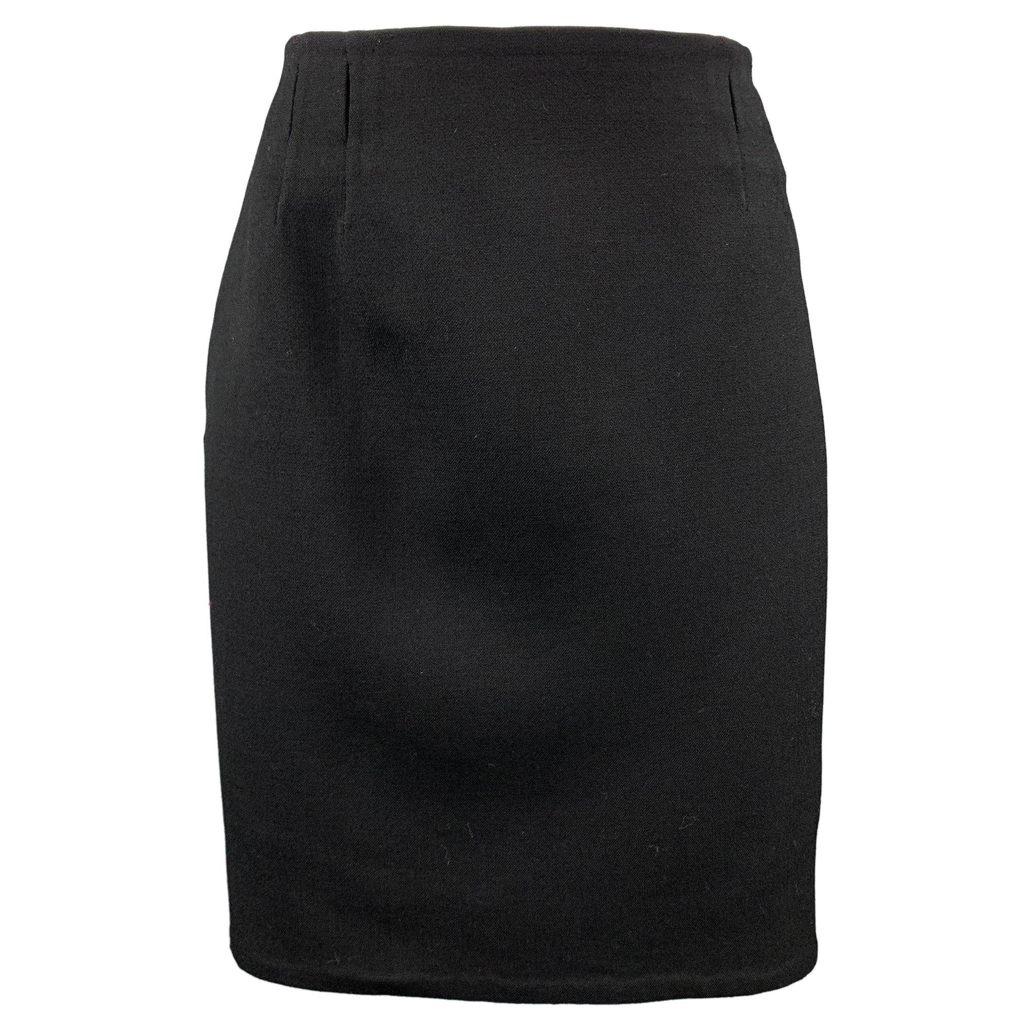 RALPH LAUREN COLLECTION Größe 4 Schwarzer Bleistiftrock aus Wollmischung mit Twill-Mischung