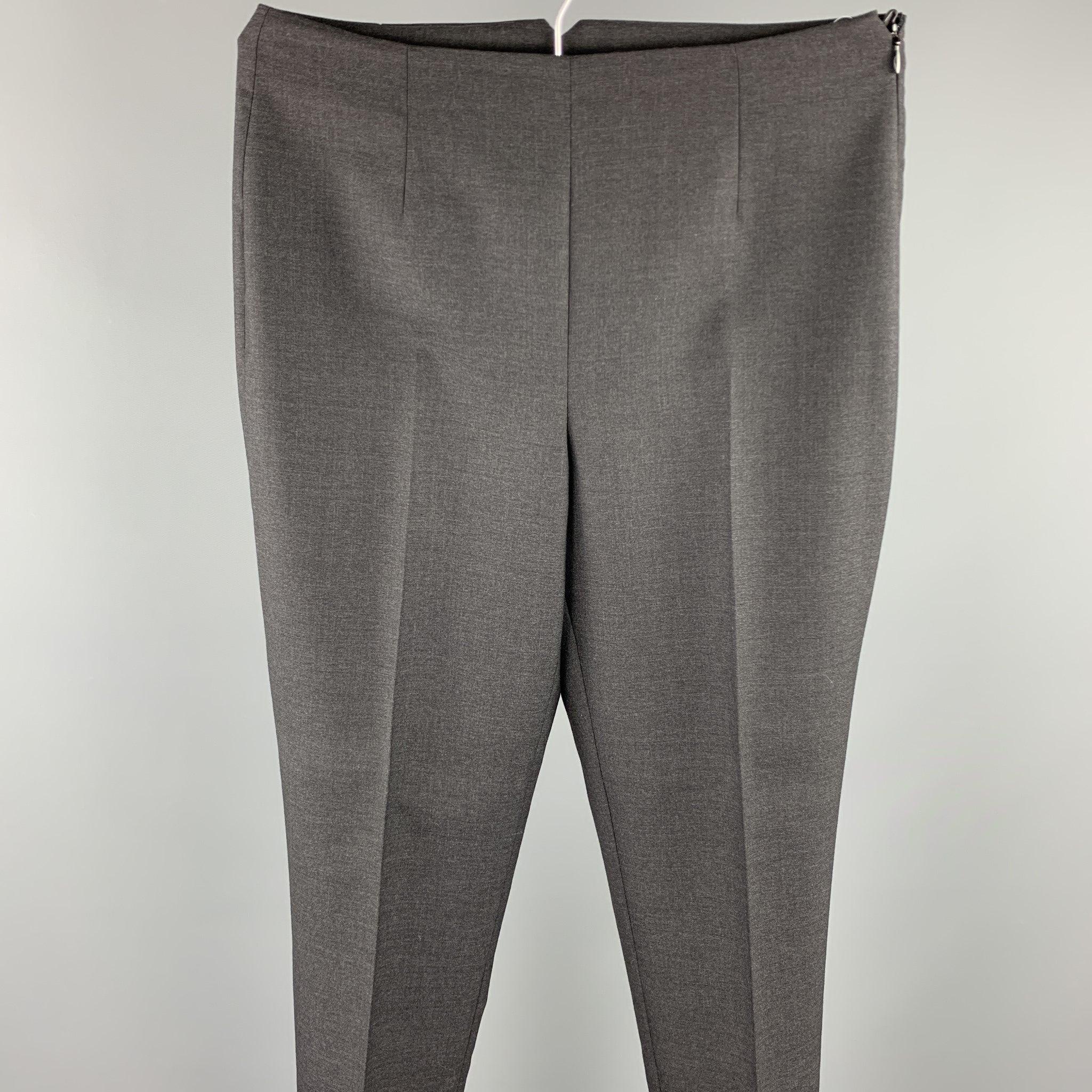 RALPH LAUREN COLLECTION dress pants comes in a charcoal fabric featuring a front pleat and a side zipper closure.Excellent
Pre-Owned Condition. 

Marked:   4 

Measurements: 
  Waist: 28 inches 
Rise: 11 inches 
Inseam: 29 inches 
  
  
 
Reference: