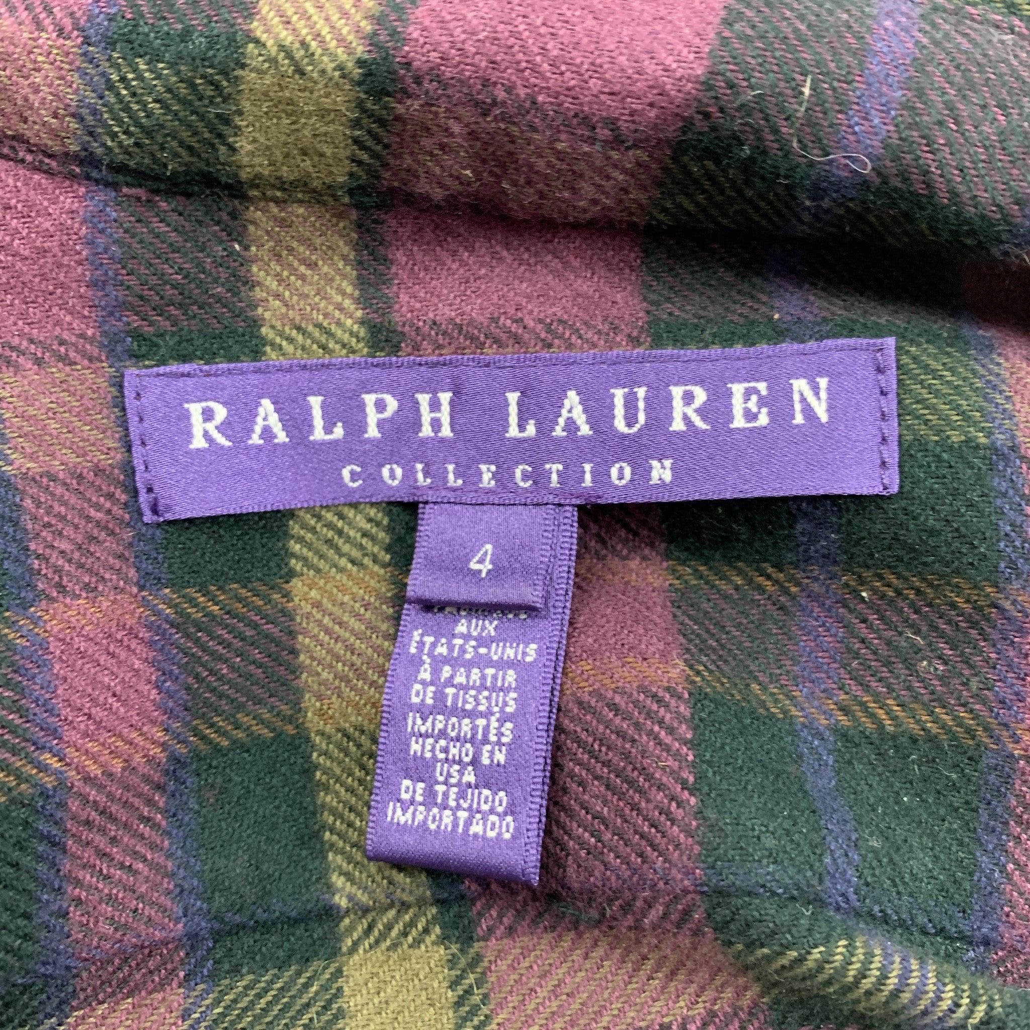 RALPH LAUREN Collection Size 4 Purple & Taupe Plaid Cotton Blouse For Sale 1