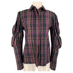 RALPH LAUREN Collection Size 4 Purple & Taupe Plaid Cotton Blouse