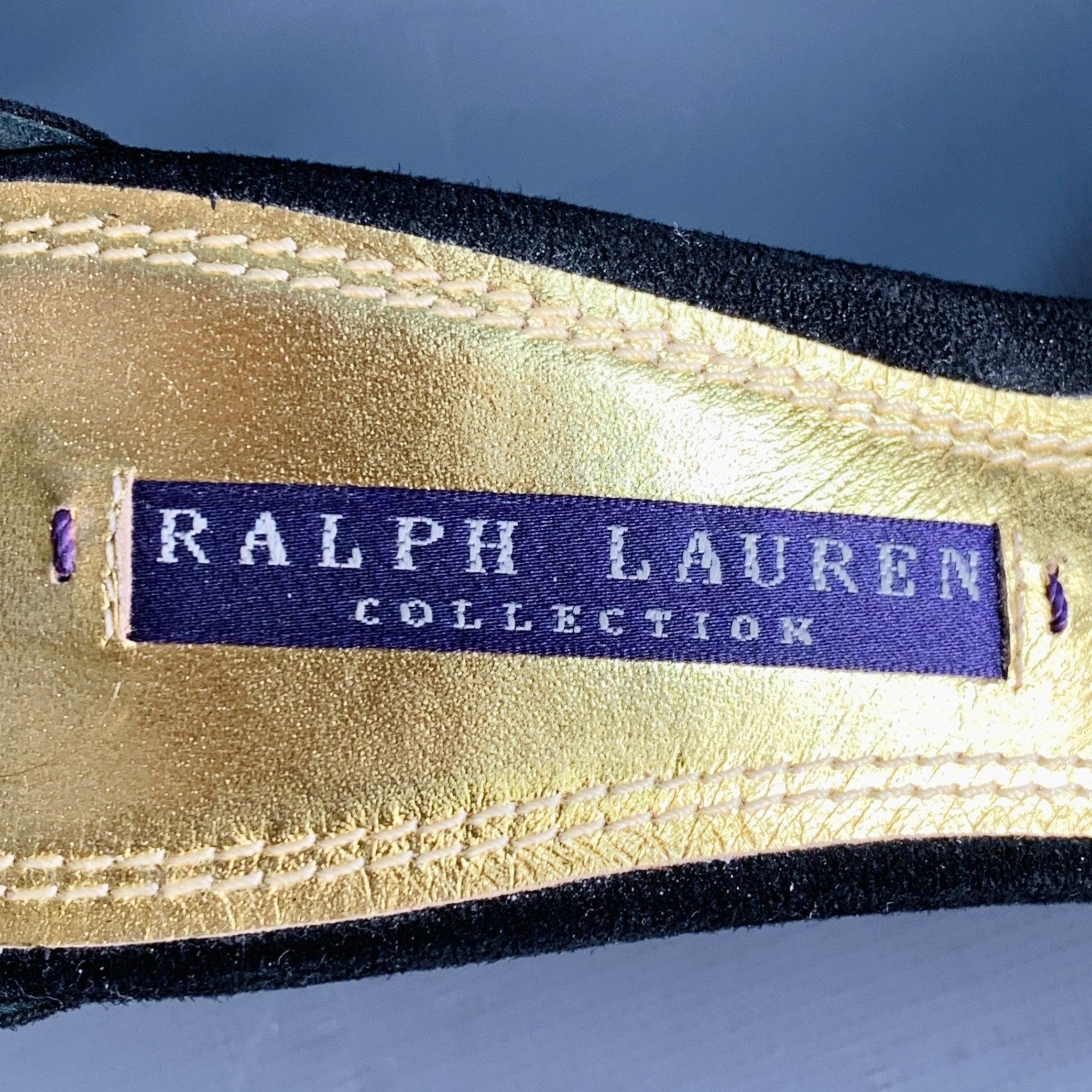 RALPH LAUREN COLLECTION Size 6 Black Metallic Gold Suede Leather Strappy Ankle Strap Sandals For Sale 3