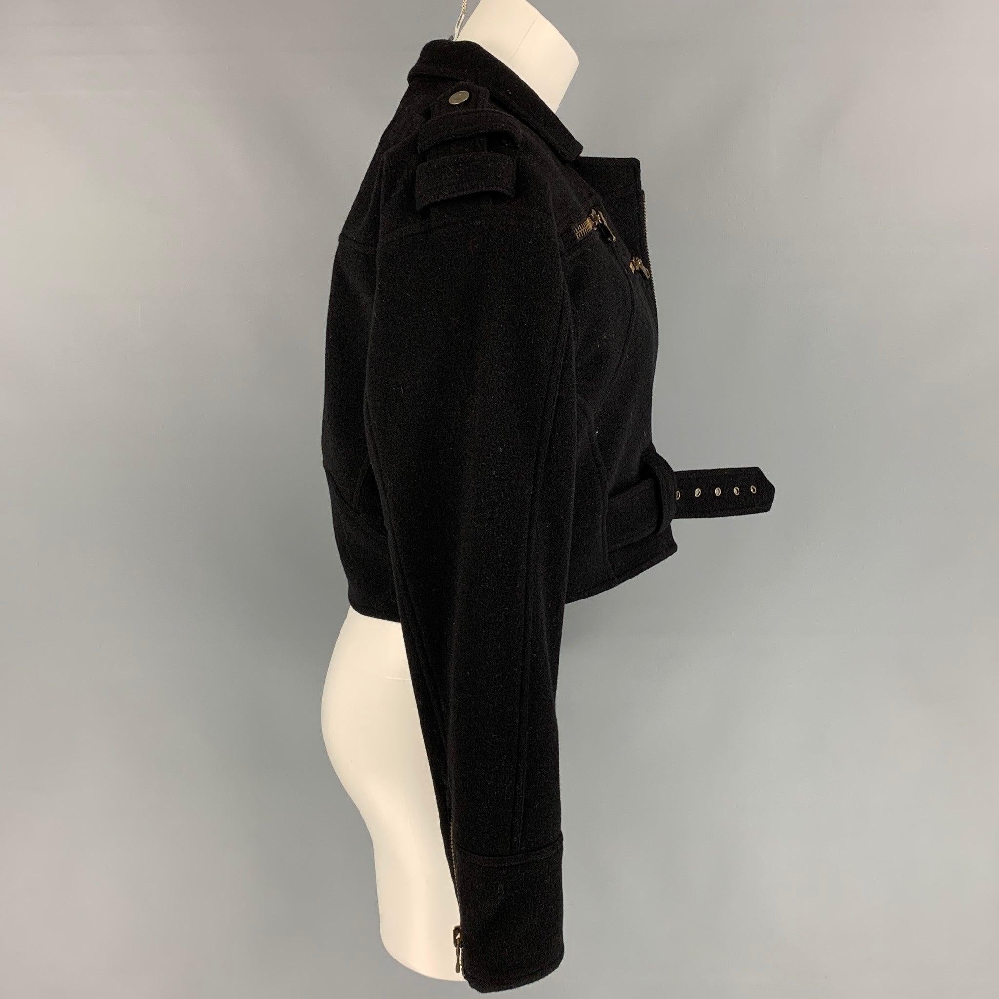 RALPH LAUREN Collection Size 6 Black Wool / Cashmere Cropped Belted Jacket In Good Condition For Sale In San Francisco, CA