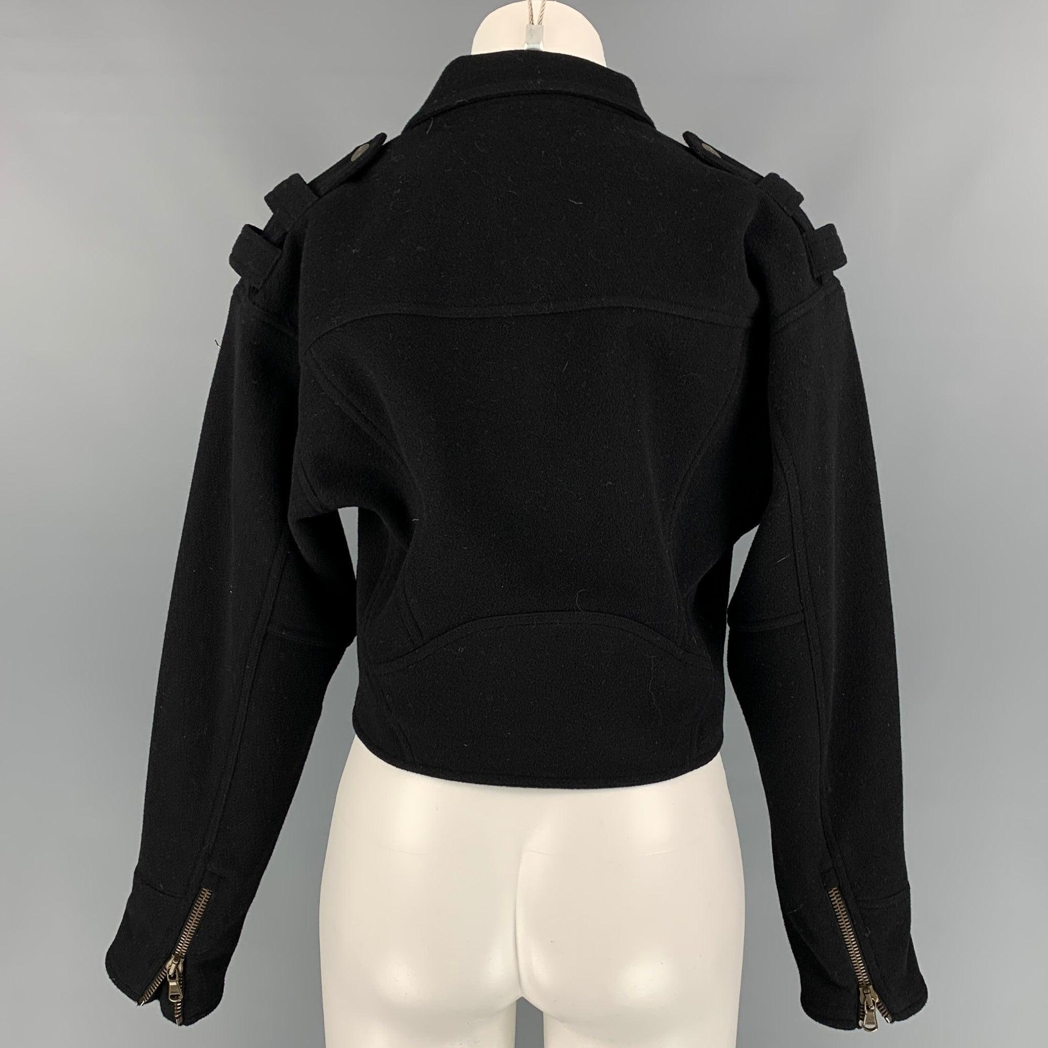Women's RALPH LAUREN Collection Size 6 Black Wool / Cashmere Cropped Belted Jacket For Sale