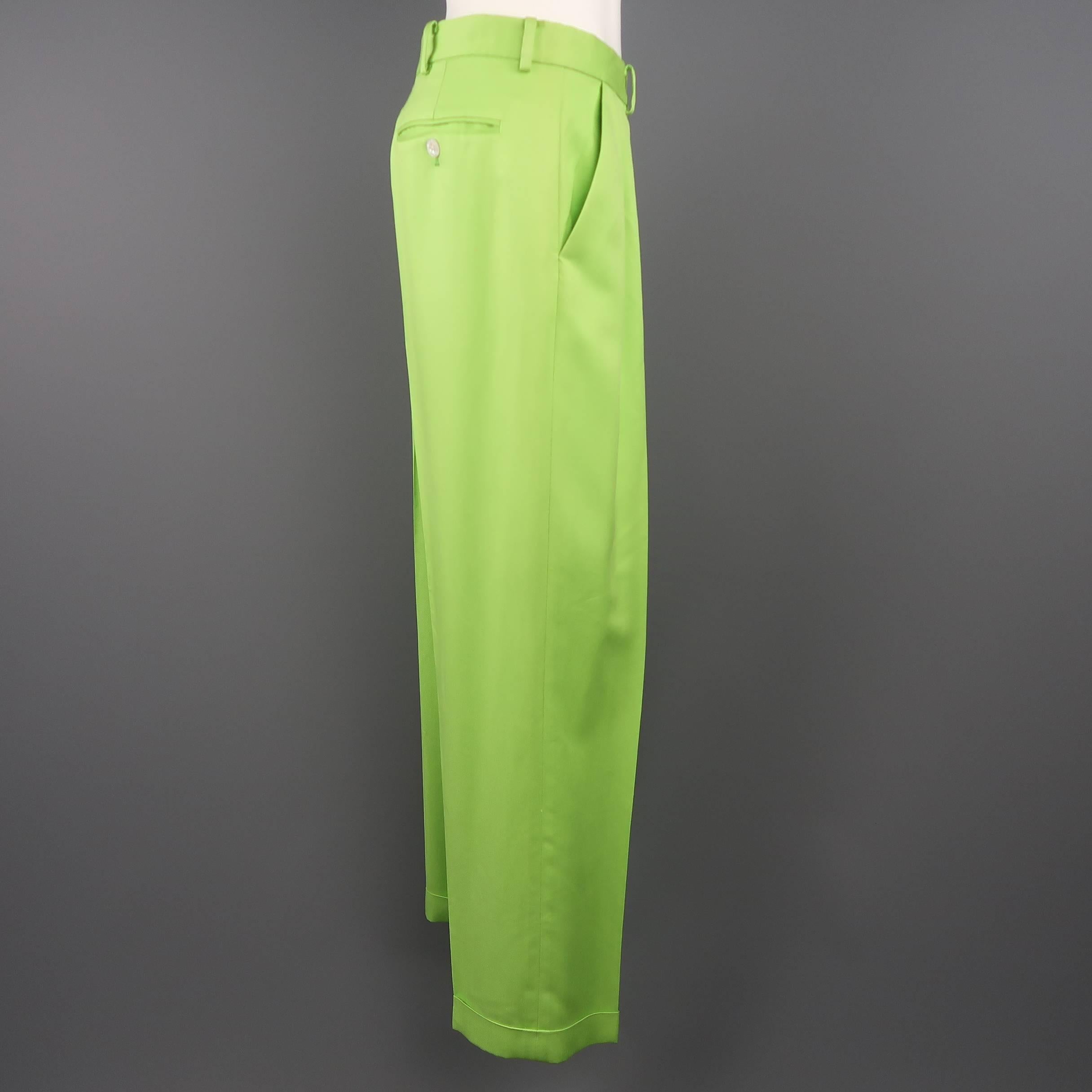 Women's RALPH LAUREN Collection Size 6 Green Silk Twill Pleated Wide Leg Dress Pants