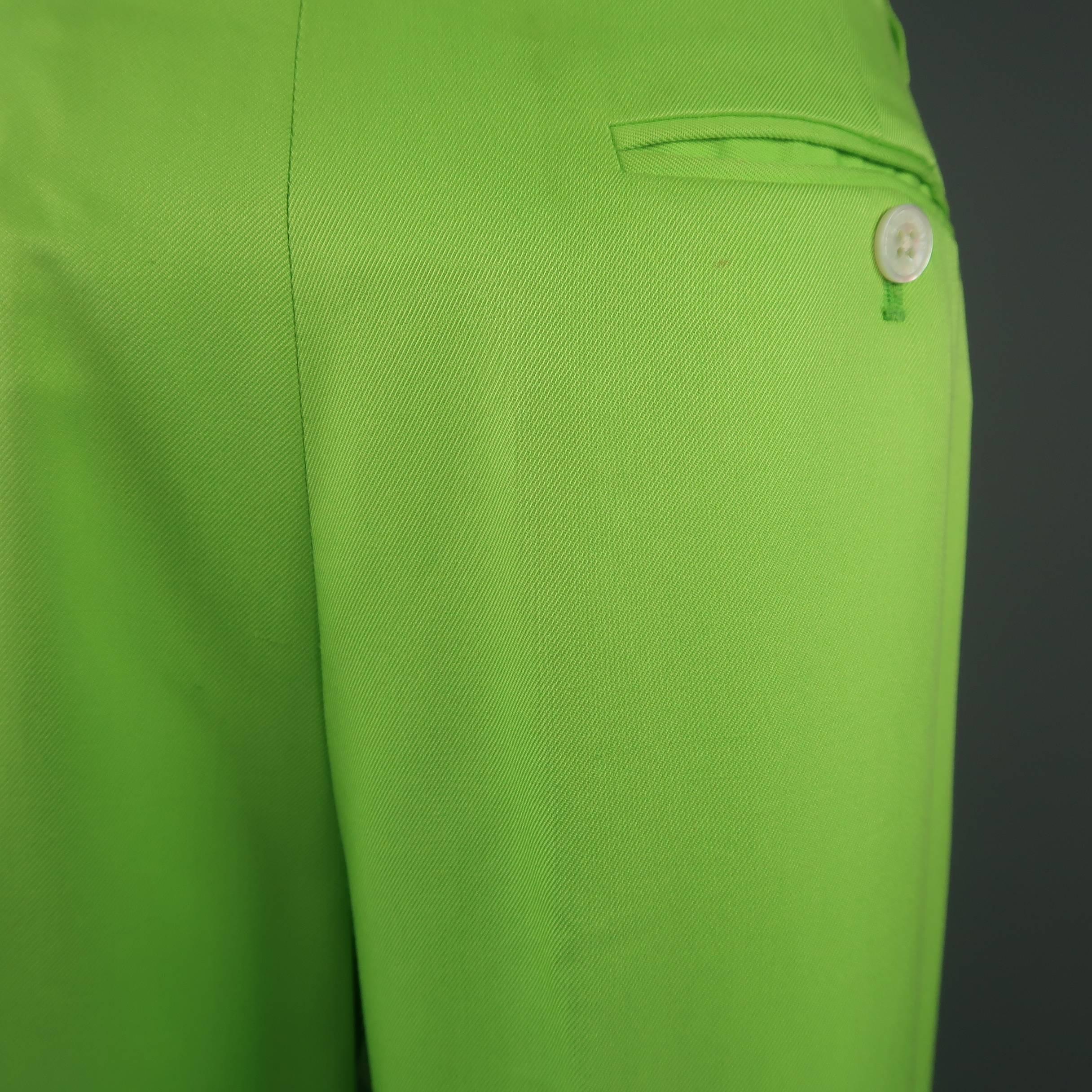 RALPH LAUREN Collection Size 6 Green Silk Twill Pleated Wide Leg Dress Pants 2