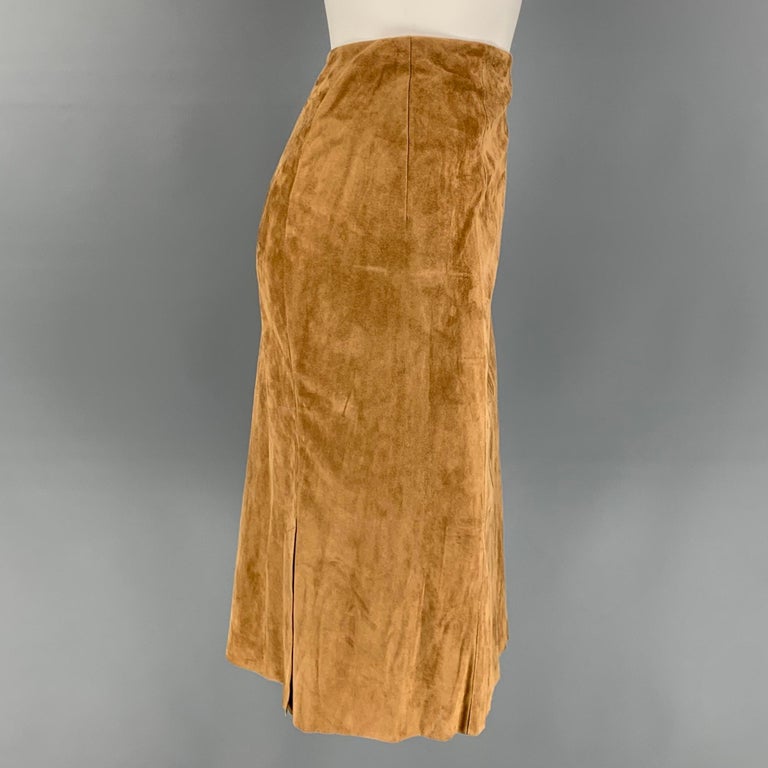 RALPH LAUREN Collection Size 6 Tan Suede Pencil Below Knee Skirt For Sale  at 1stDibs