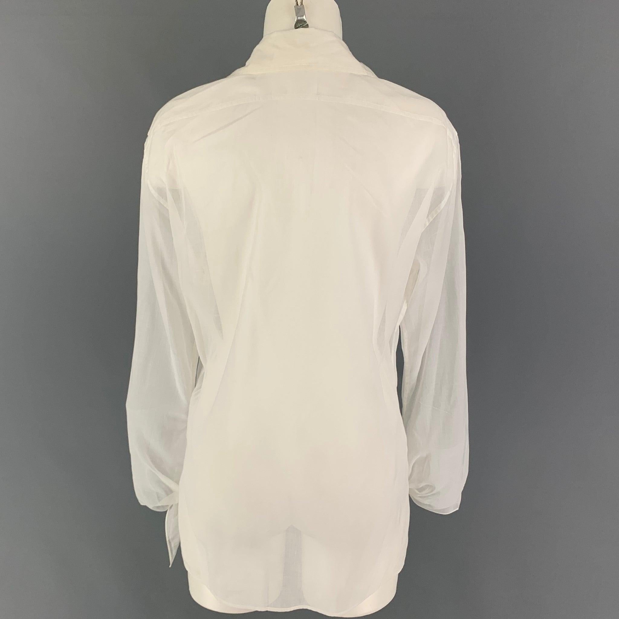 RALPH LAUREN Collection Size 6 White Cotton See Through Blouse In Good Condition For Sale In San Francisco, CA