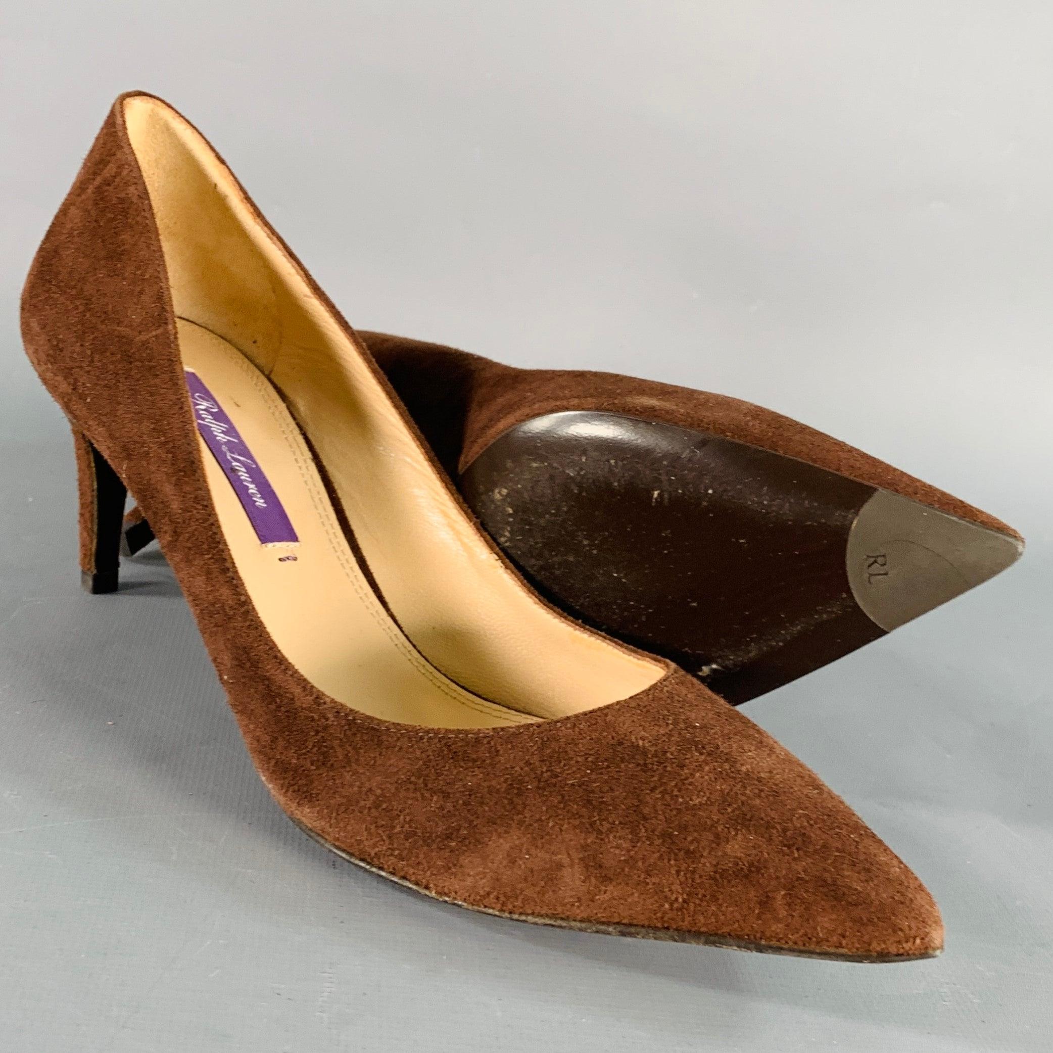 RALPH LAUREN COLLECTION Size 6.5 Brown Suede Pointed Toe Classic Pumps For Sale 1
