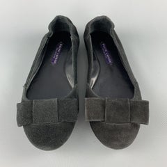RALPH LAUREN COLLECTION Size 7 Black Suede Bow Flats