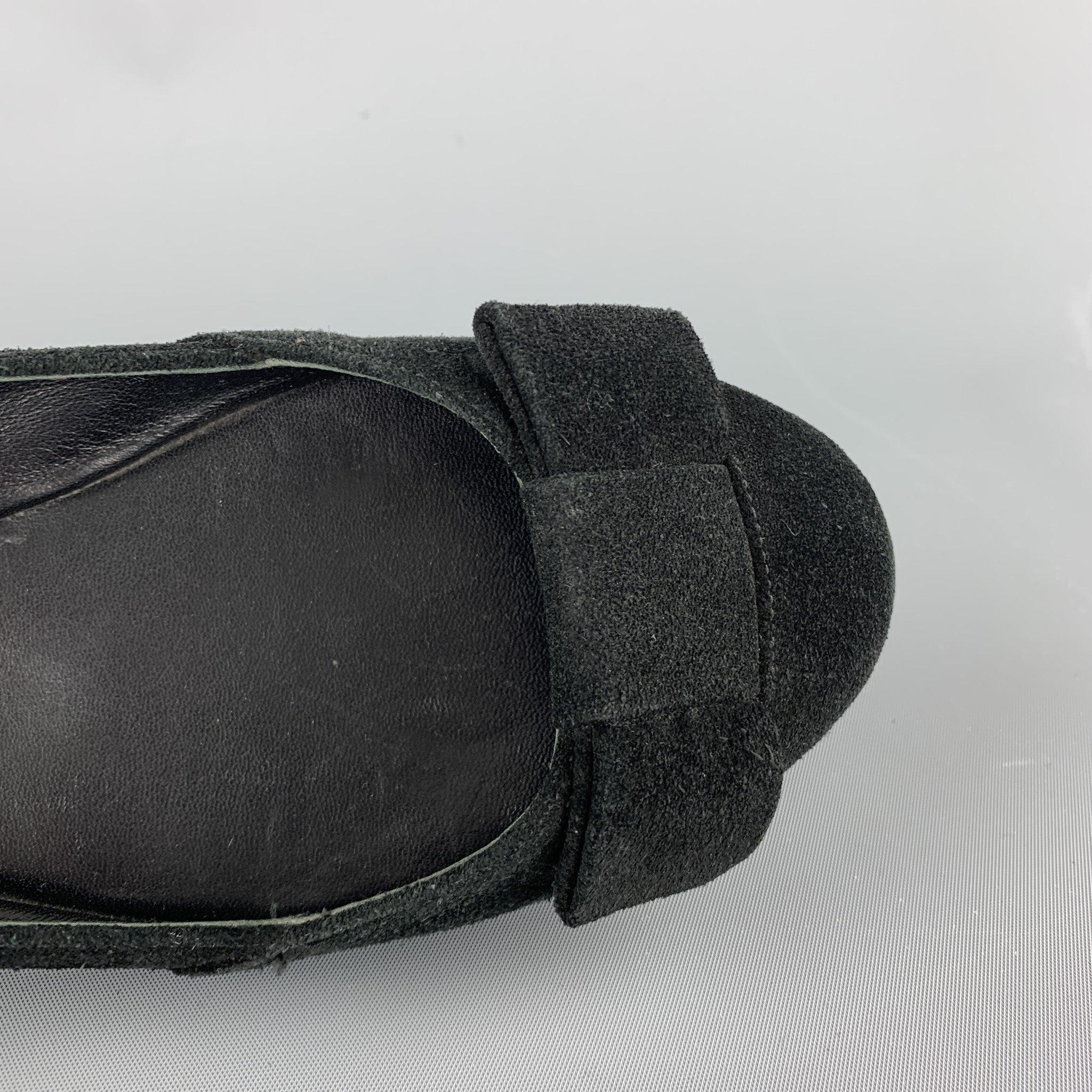 RALPH LAUREN COLLECTION Size 7 Black Suede Bow Flats For Sale 1