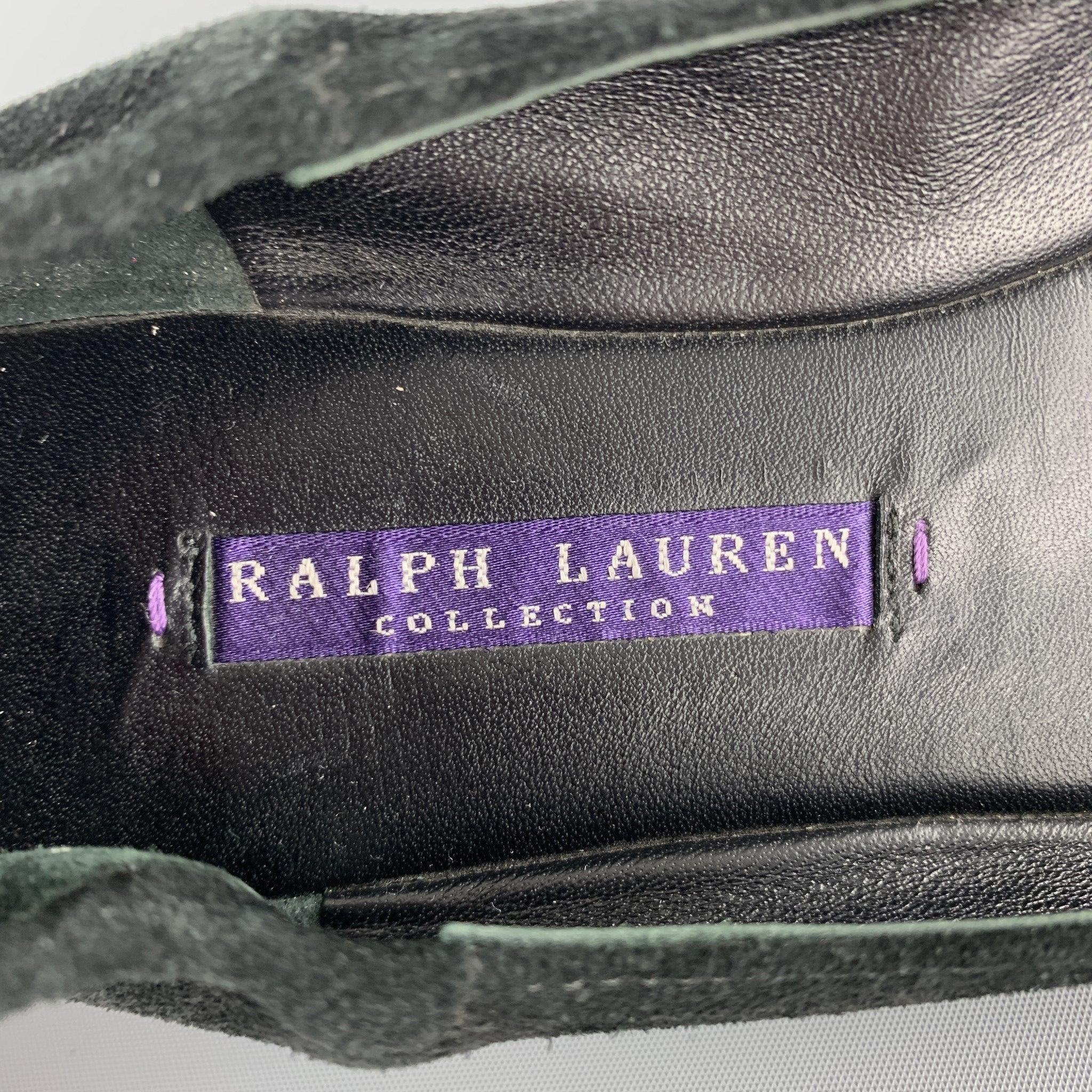 RALPH LAUREN COLLECTION Size 7 Black Suede Bow Flats For Sale 2