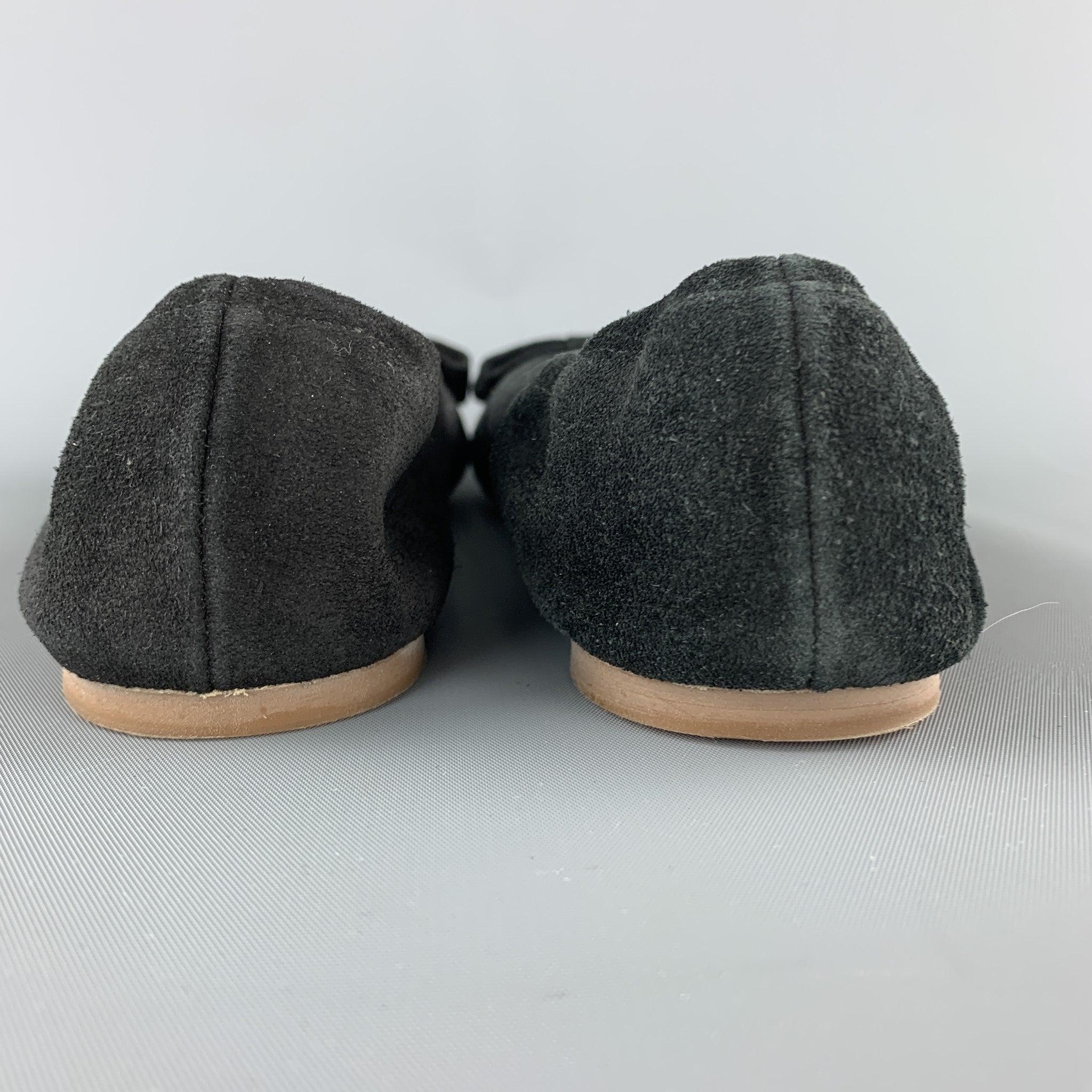 RALPH LAUREN COLLECTION Size 7 Black Suede Bow Flats For Sale 3