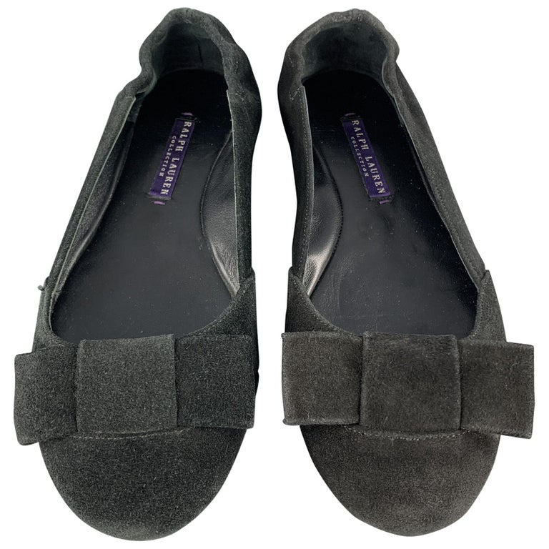 RALPH LAUREN COLLECTION Size 7 Black Suede Bow Flats For Sale at 1stDibs