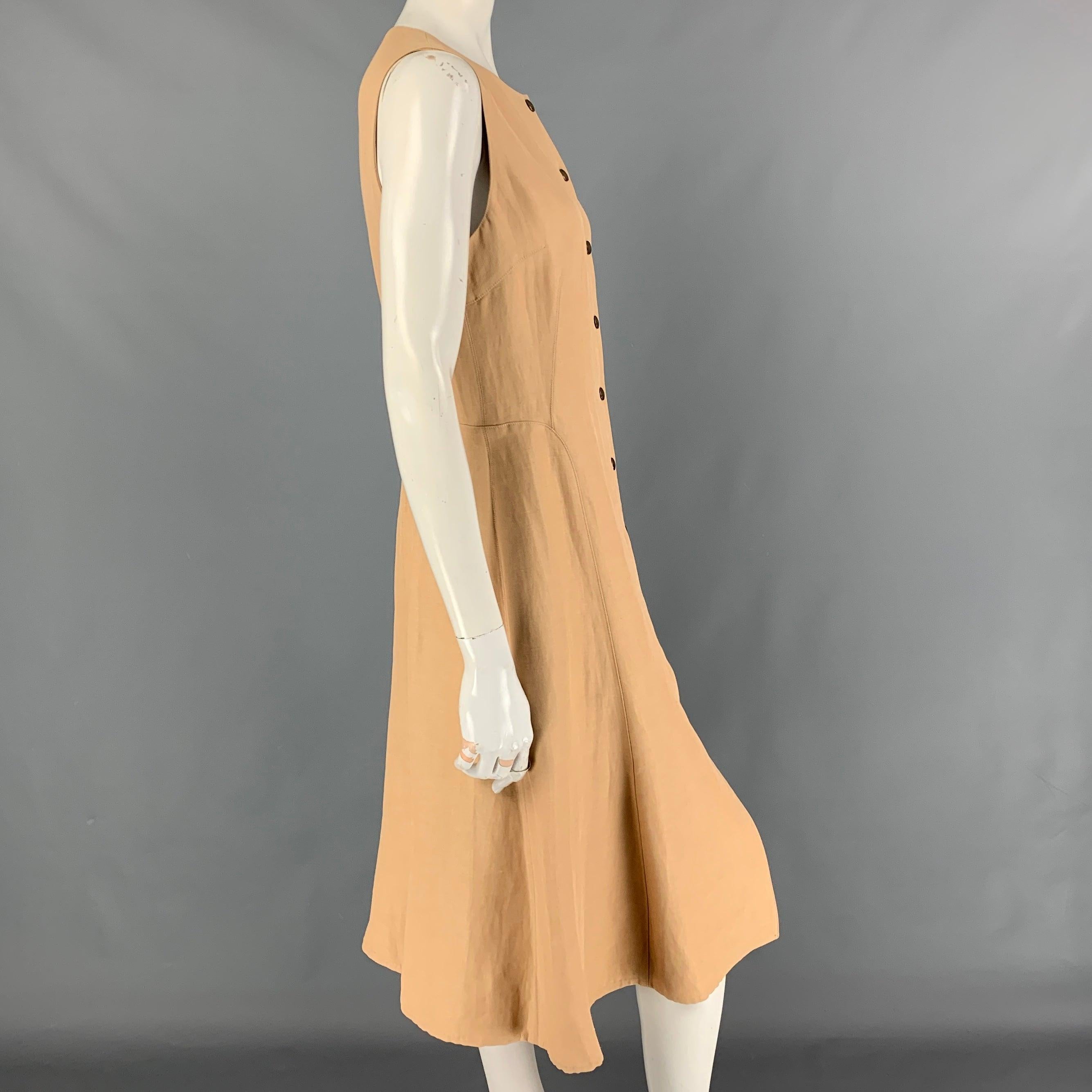 RALPH LAUREN Collection Size 8 Beige Acetate Blend Snaps Dress In Good Condition For Sale In San Francisco, CA