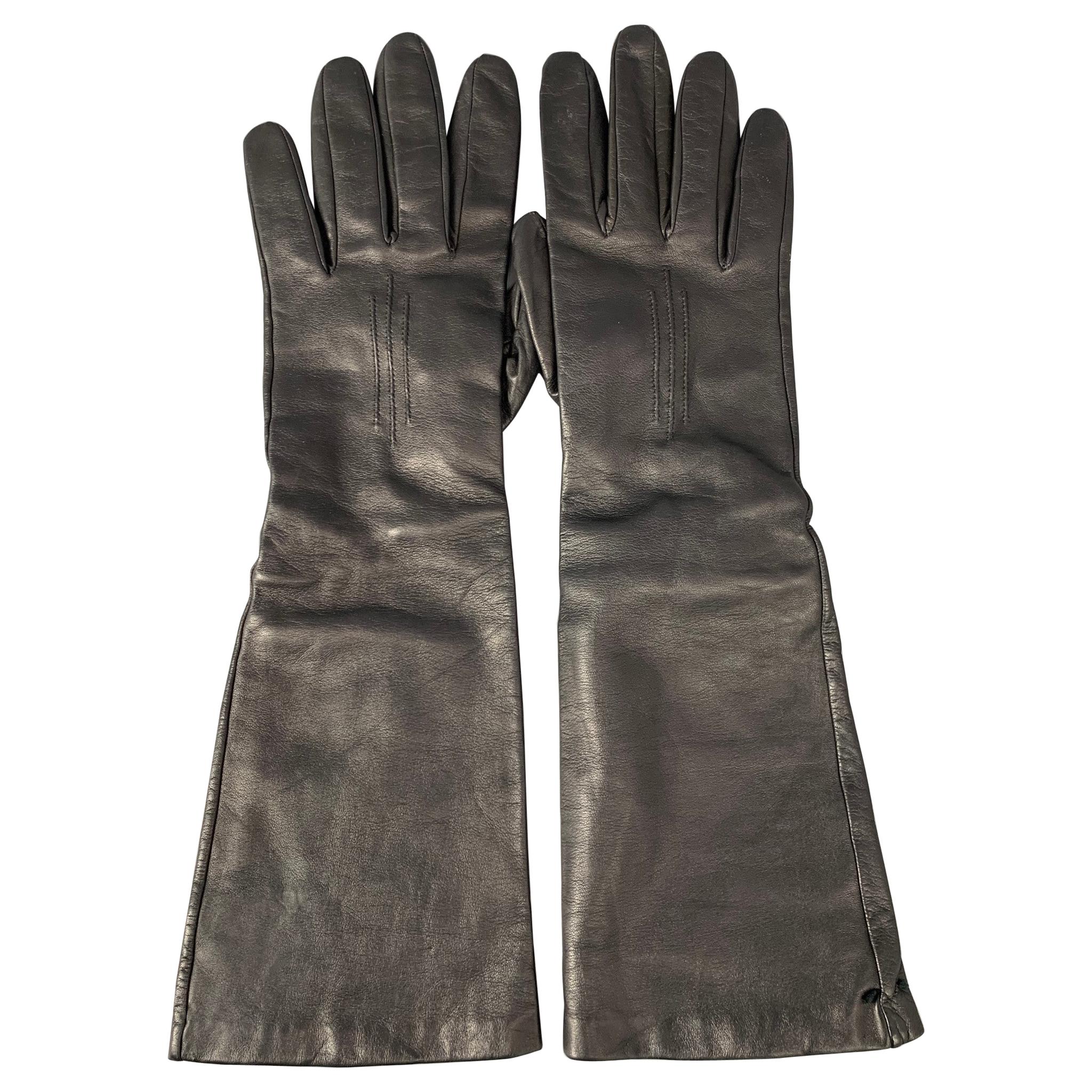 RALPH LAUREN Collection Size 8 Black Leather Long Gloves