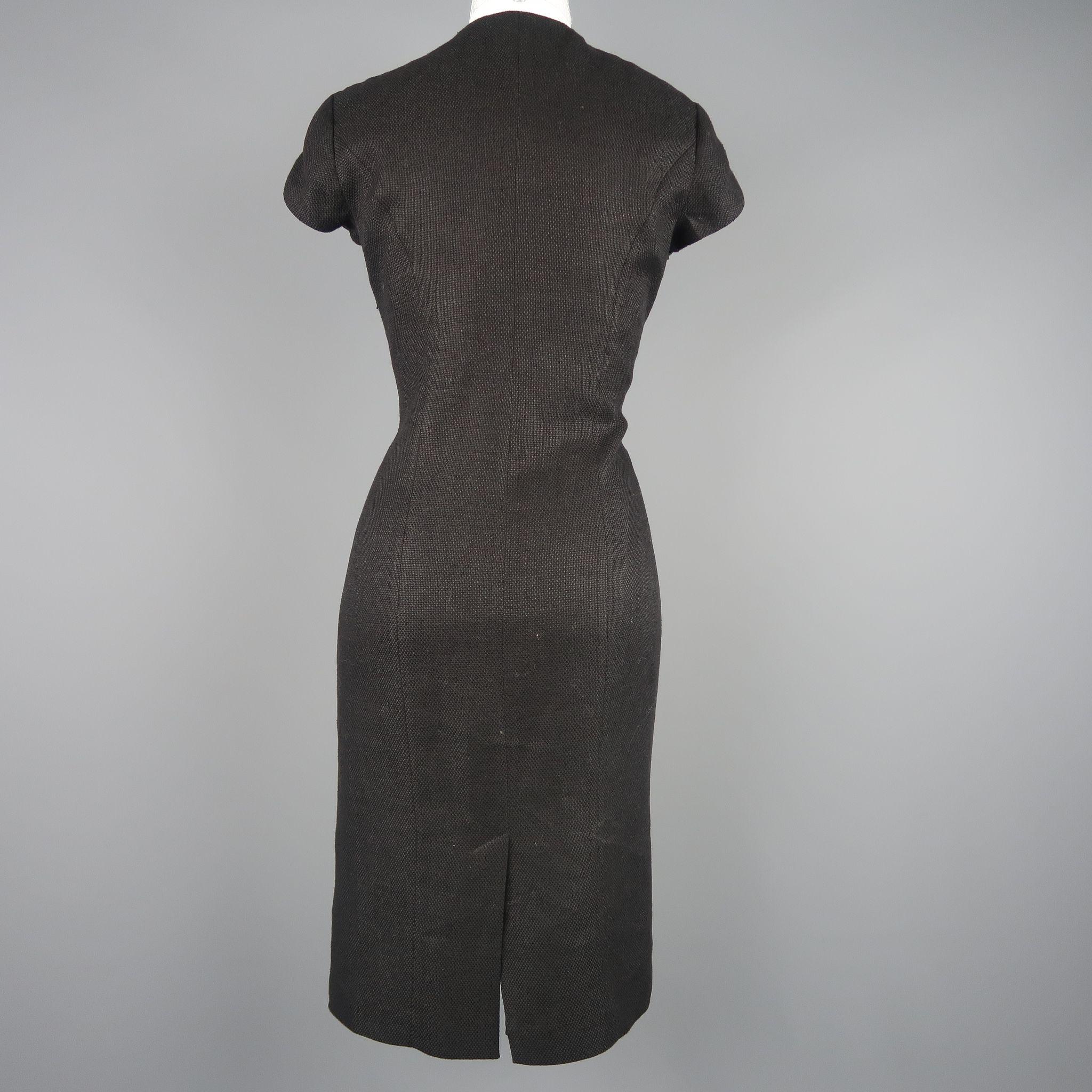 RALPH LAUREN COLLECTION Size 8 Black Woven Linen Scoop Neck Dress In Good Condition In San Francisco, CA