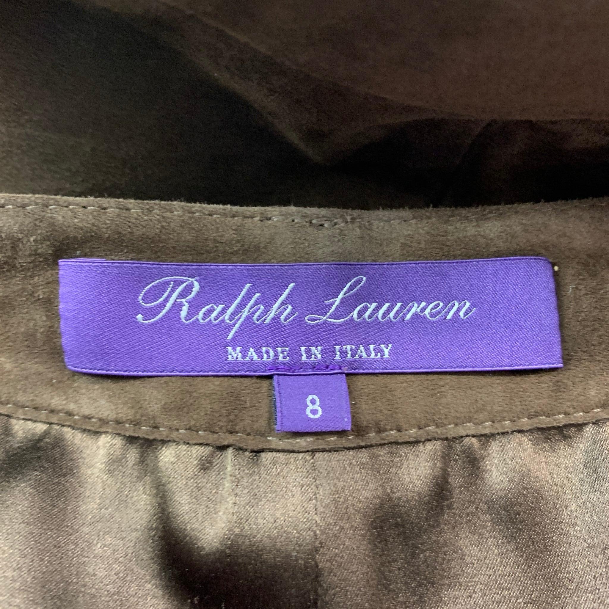 RALPH LAUREN COLLECTION Size 8 Brown Suede Pencil Mid-Calf Skirt In Excellent Condition For Sale In San Francisco, CA