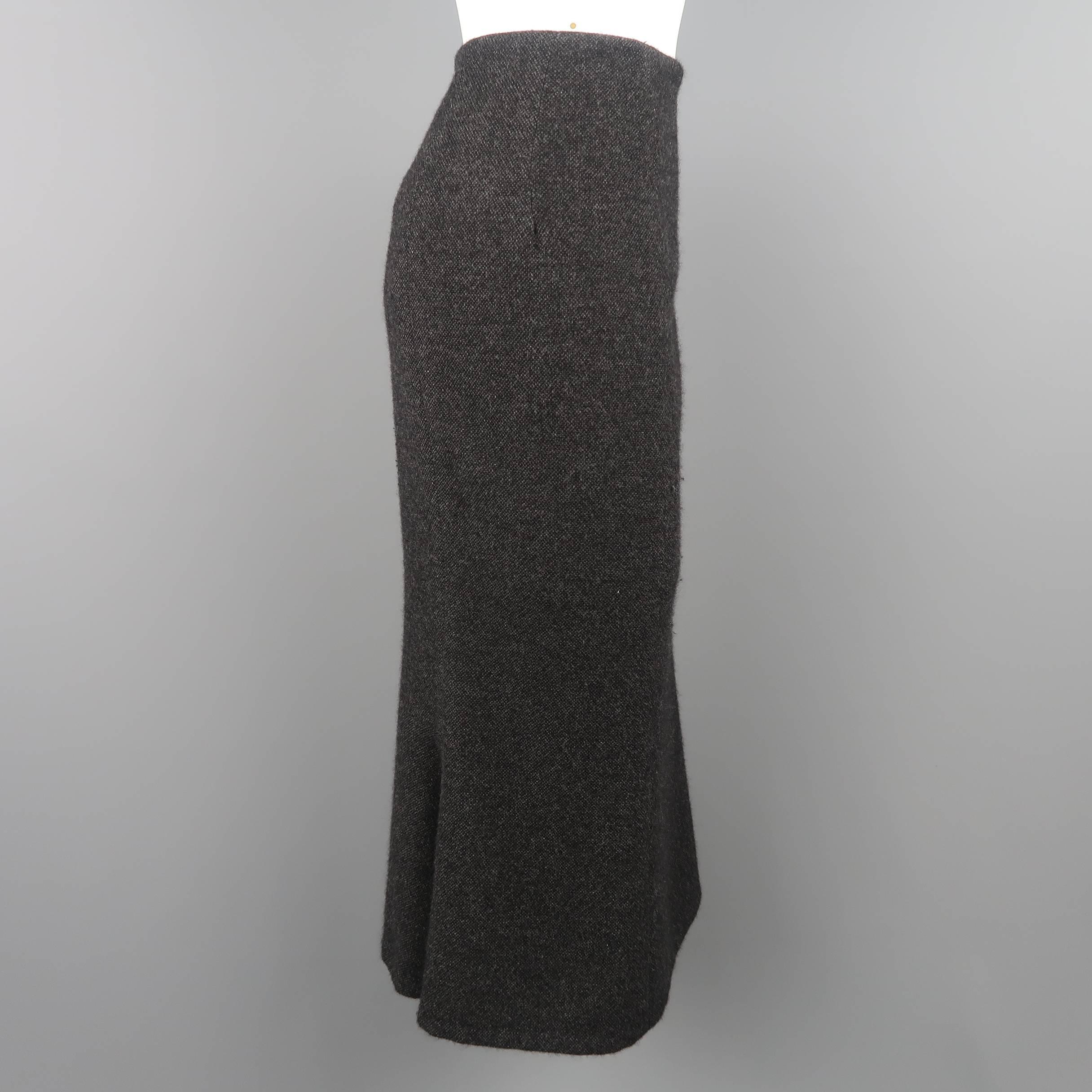 Black Ralph Lauren Collection Charcoal Wool and Cashmere Fishtail Pencil Skirt