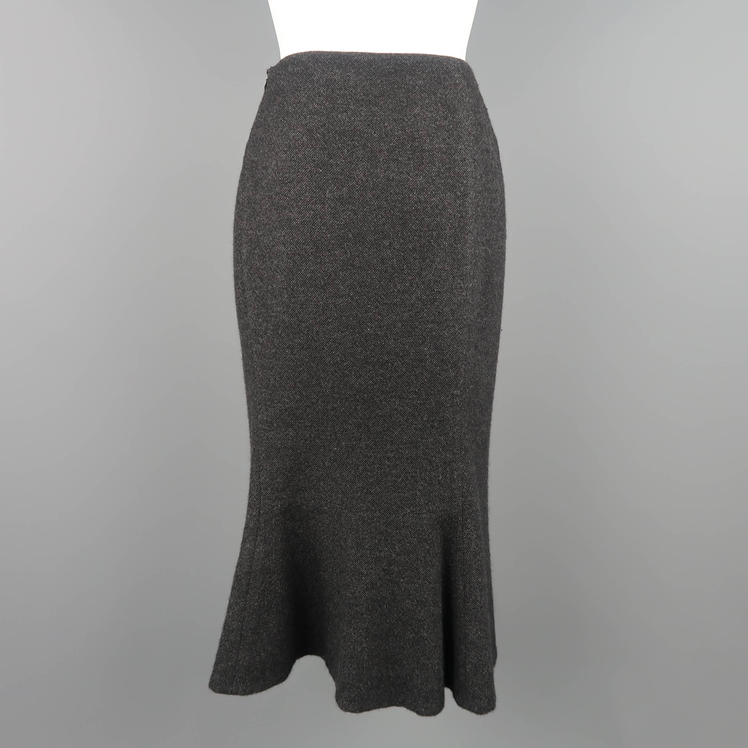 Ralph Lauren Collection Charcoal Wool and Cashmere Fishtail Pencil Skirt In Excellent Condition In San Francisco, CA