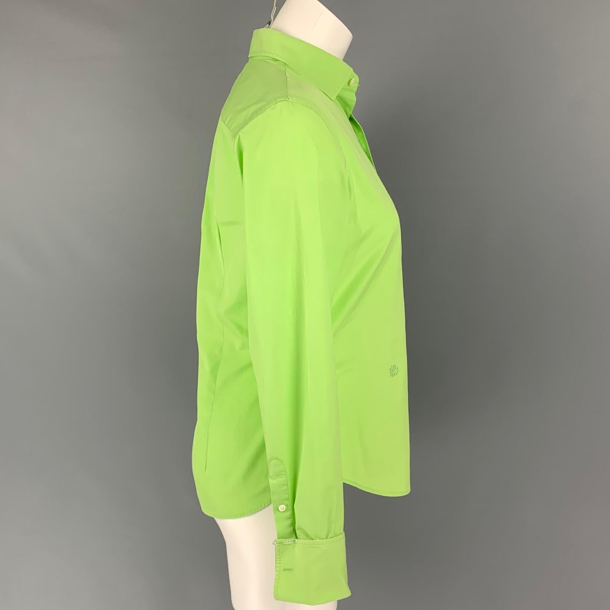 RALPH LAUREN Collection Size 8 Chartreuse Cotton French Cuff Shirt In Good Condition For Sale In San Francisco, CA