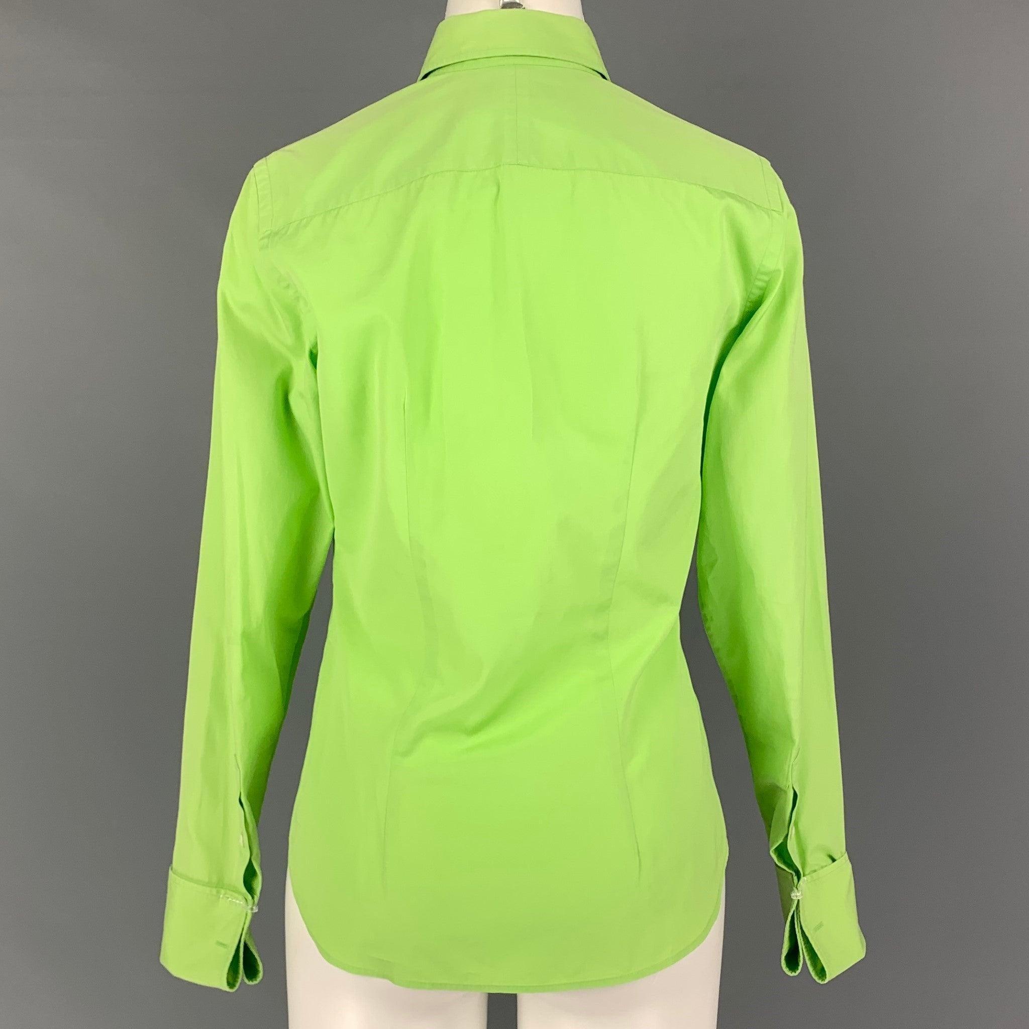 Women's RALPH LAUREN Collection Size 8 Chartreuse Cotton French Cuff Shirt For Sale