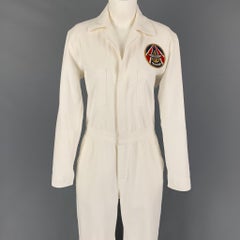 RALPH LAUREN Collection Size 8 Cream Cotton Long Sleeve Military Jumpsuit