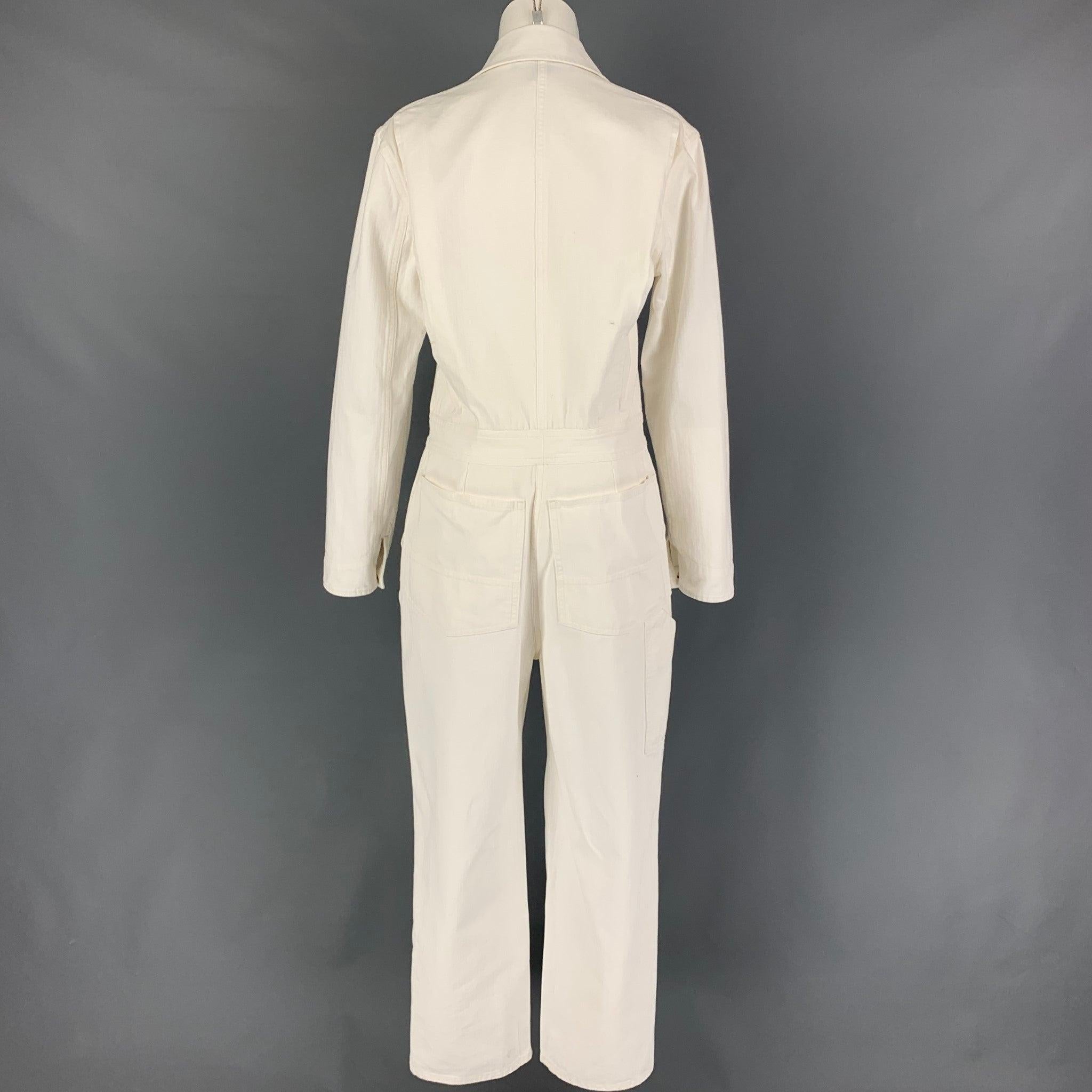 Women's RALPH LAUREN Collection Size 8 Cream Cotton Long Sleeve Military Jumpsuit For Sale